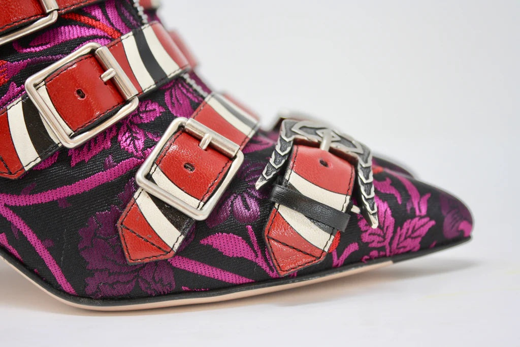 GUCCI SUSAN FLORAL JACQUARD BUCKLE BOOTS