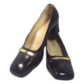 GUCCI Brown Patent Leather Gold Logo Block Heel With Box Size 7 1/2