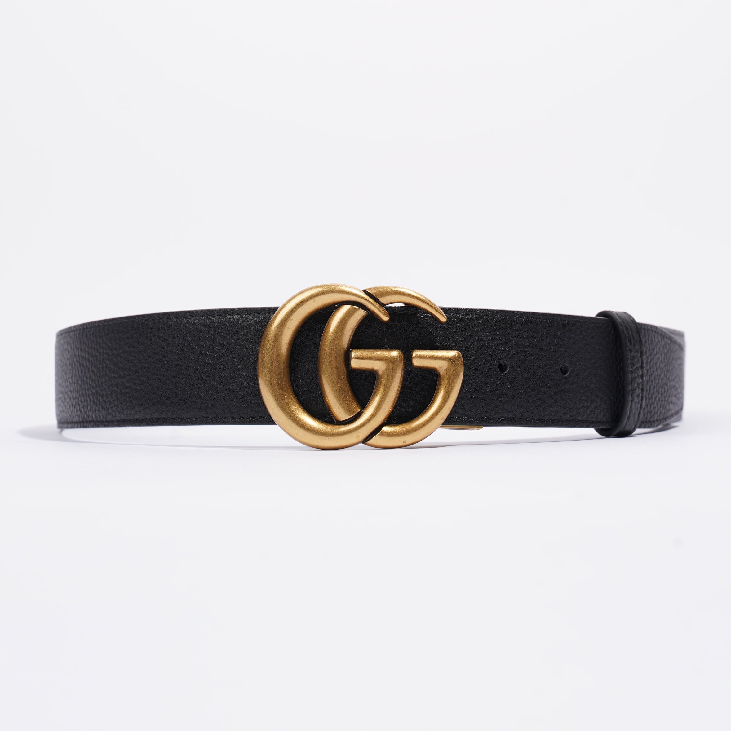 Gucci GG Gold Buckle Belt Black Grained Leather 95cm 38"