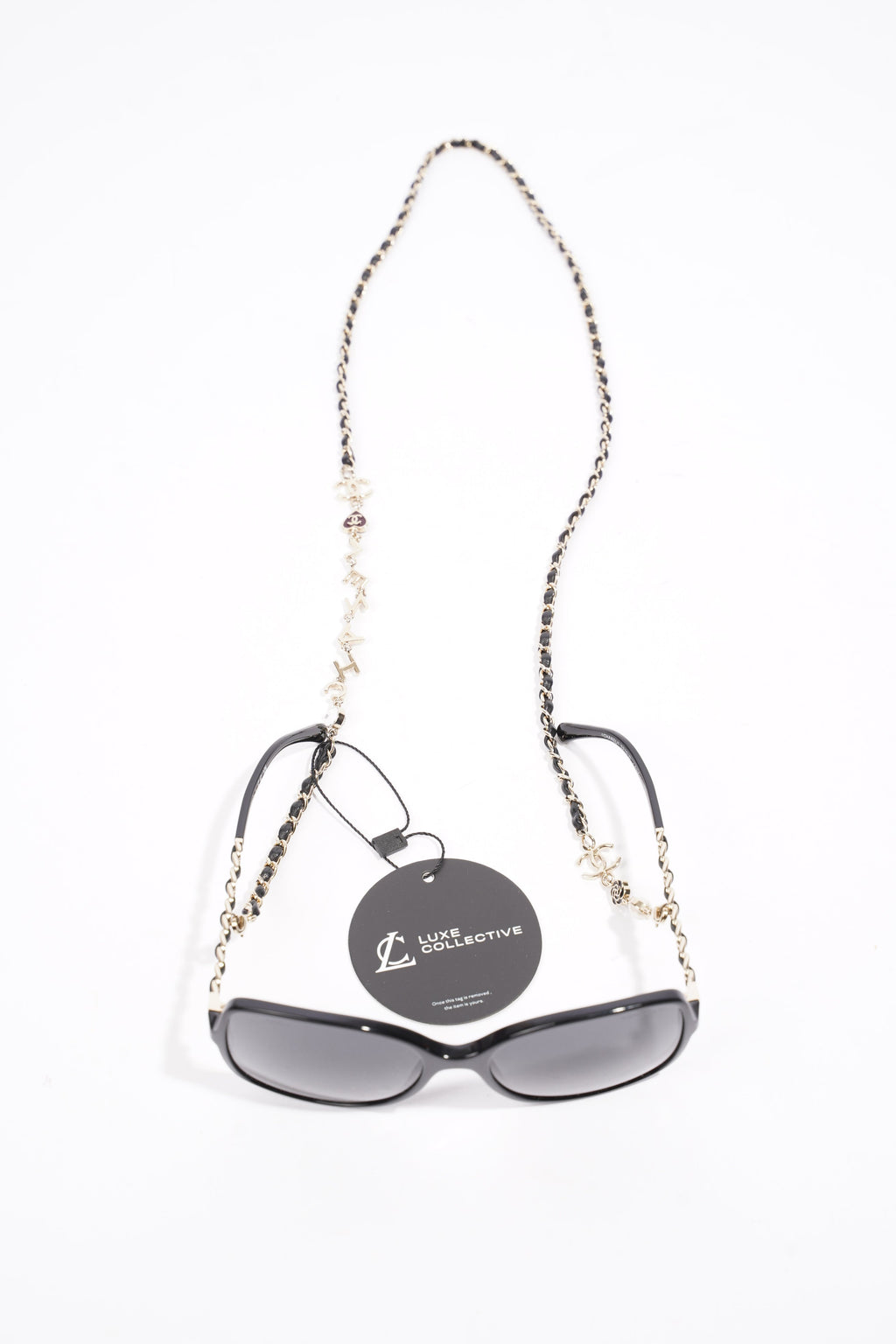 Chanel Square Sunglasses With Chain Black Acetate 57mm 17mm