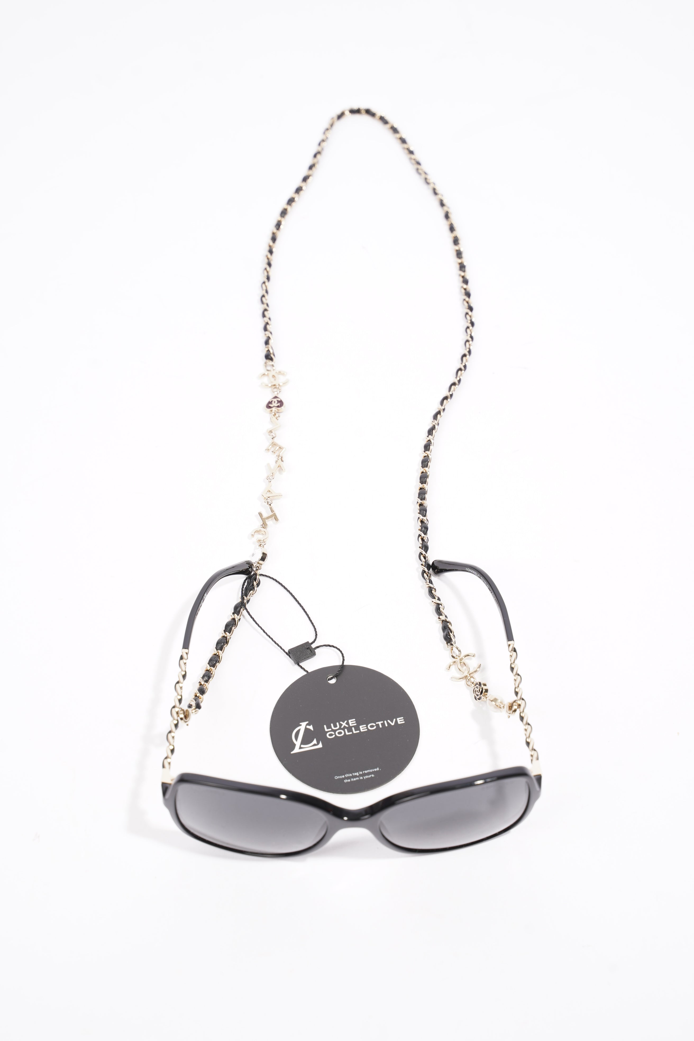 Chanel Square Sunglasses With Chain Black Acetate 57mm 17mm