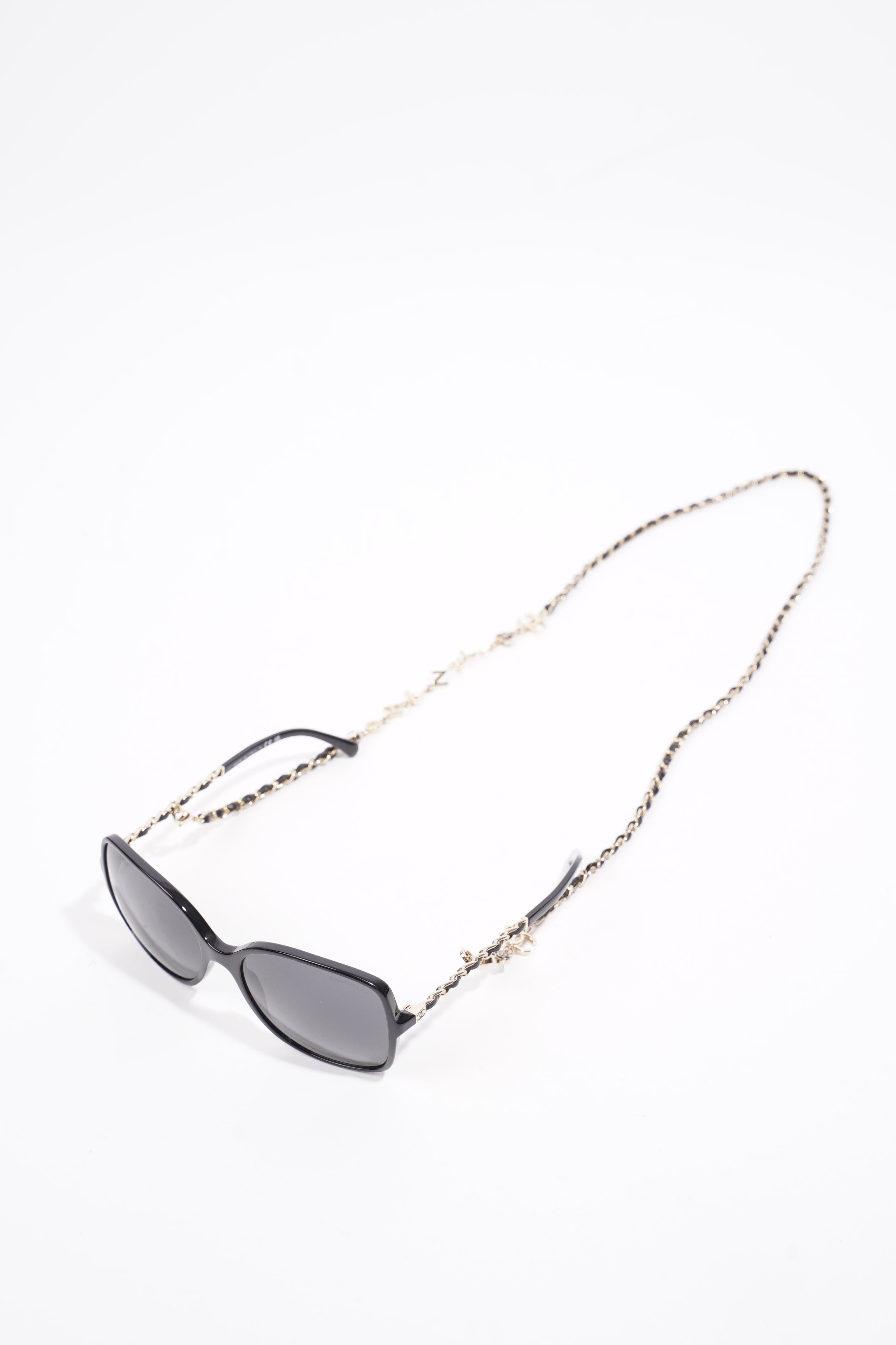 Chanel Square Sunglasses With Chain Black Acetate 57mm 17mm
