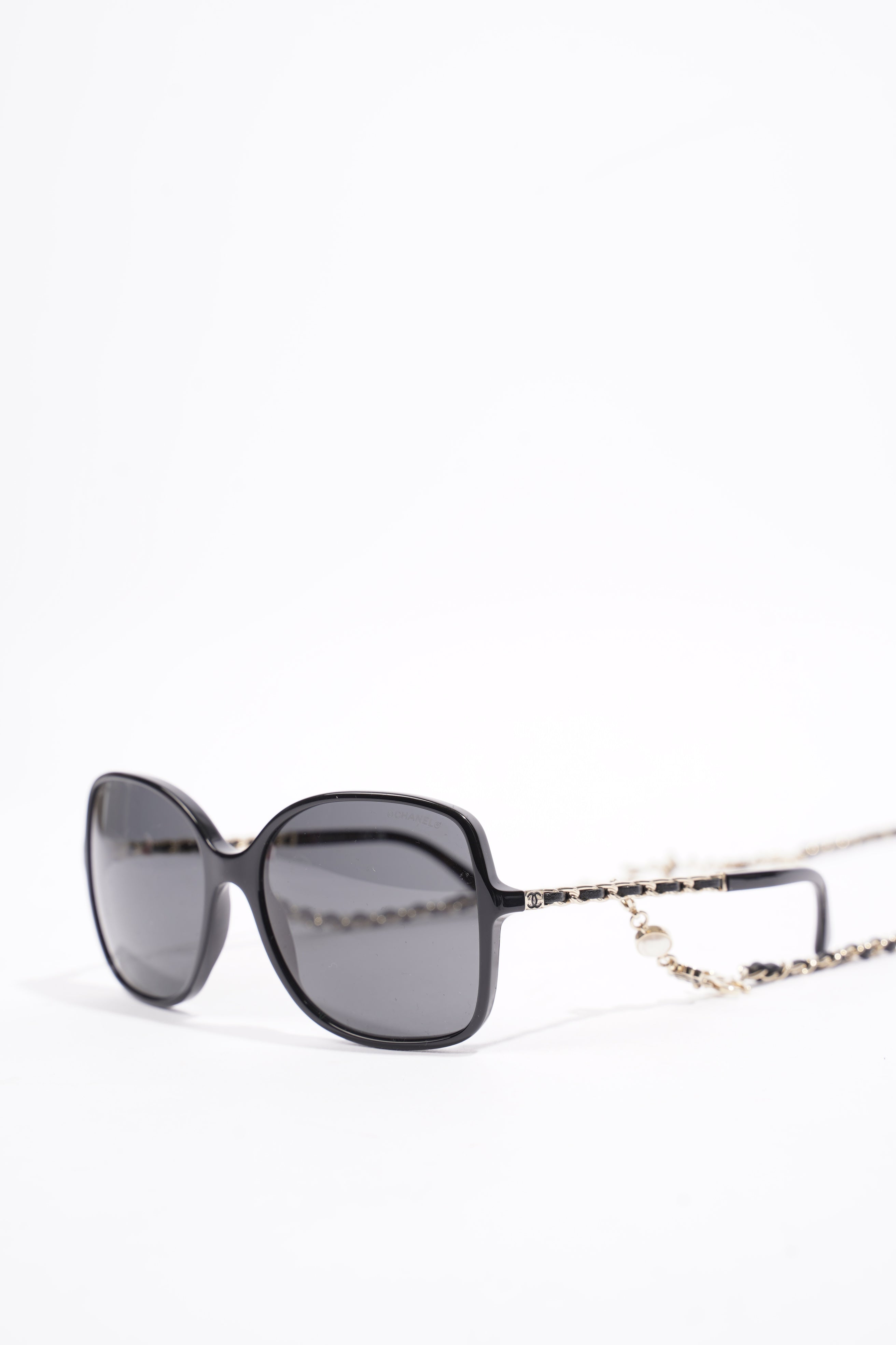 Chanel Square Sunglasses With Chain Black Acetate 57mm 17mm