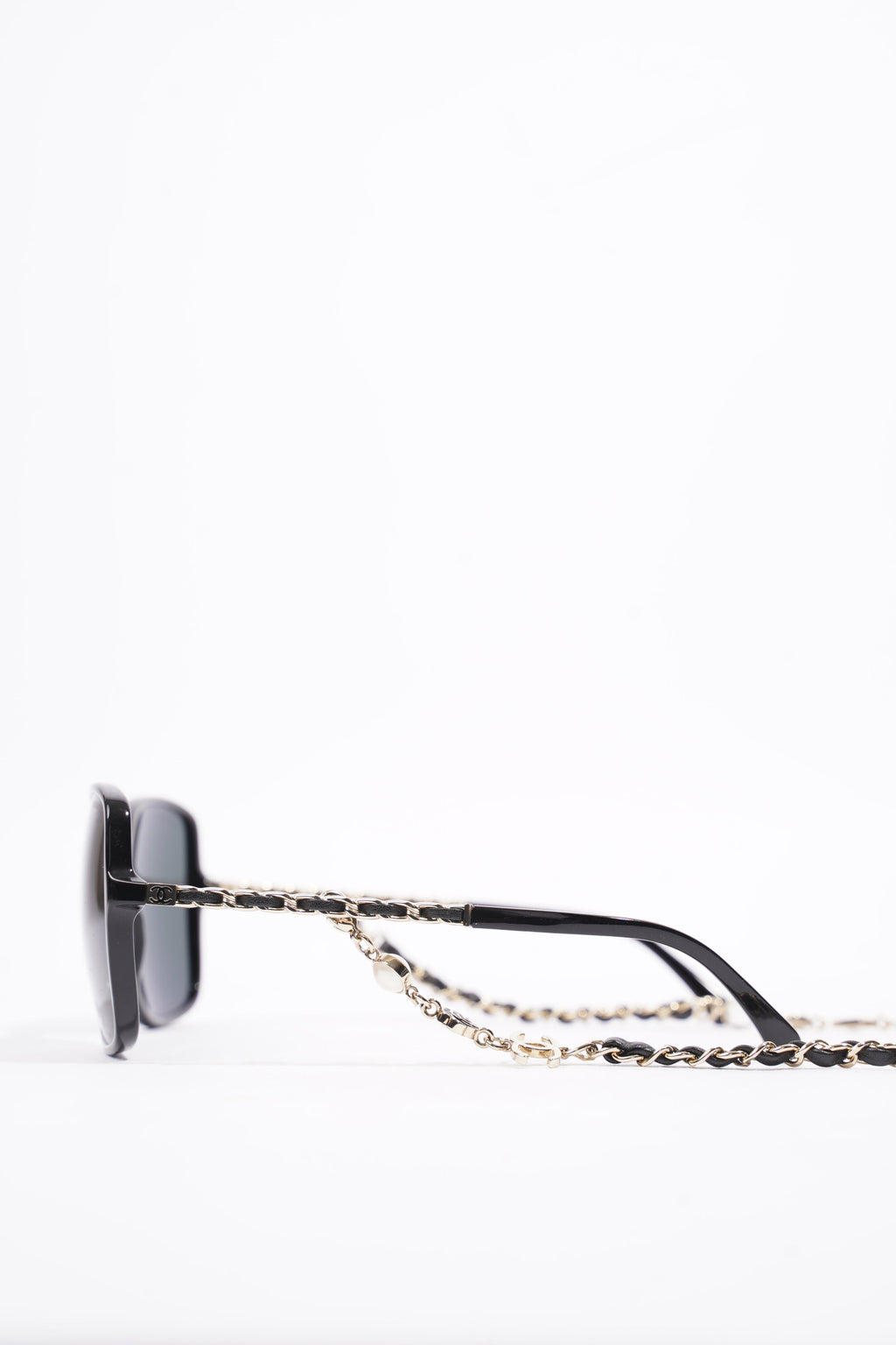 Chanel Square Sunglasses With Chain Black Acetate 57mm 17mm