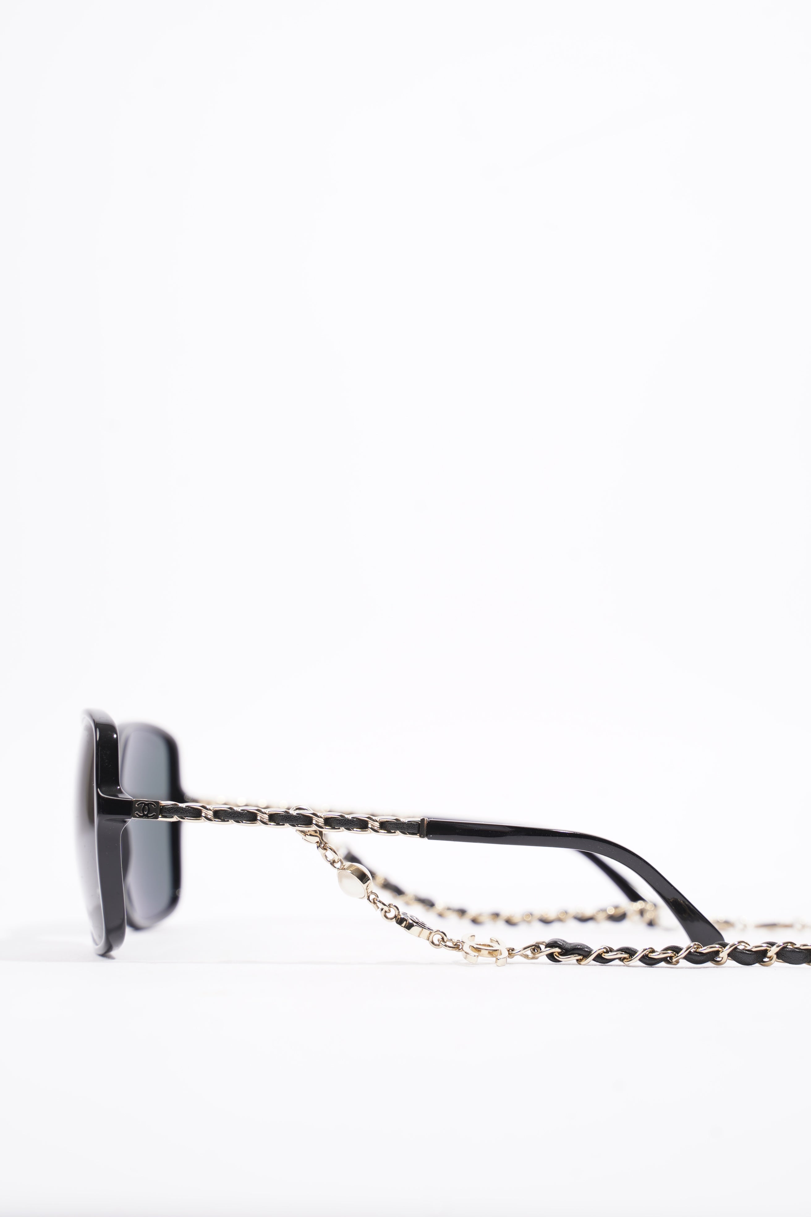 Chanel Square Sunglasses With Chain Black Acetate 57mm 17mm