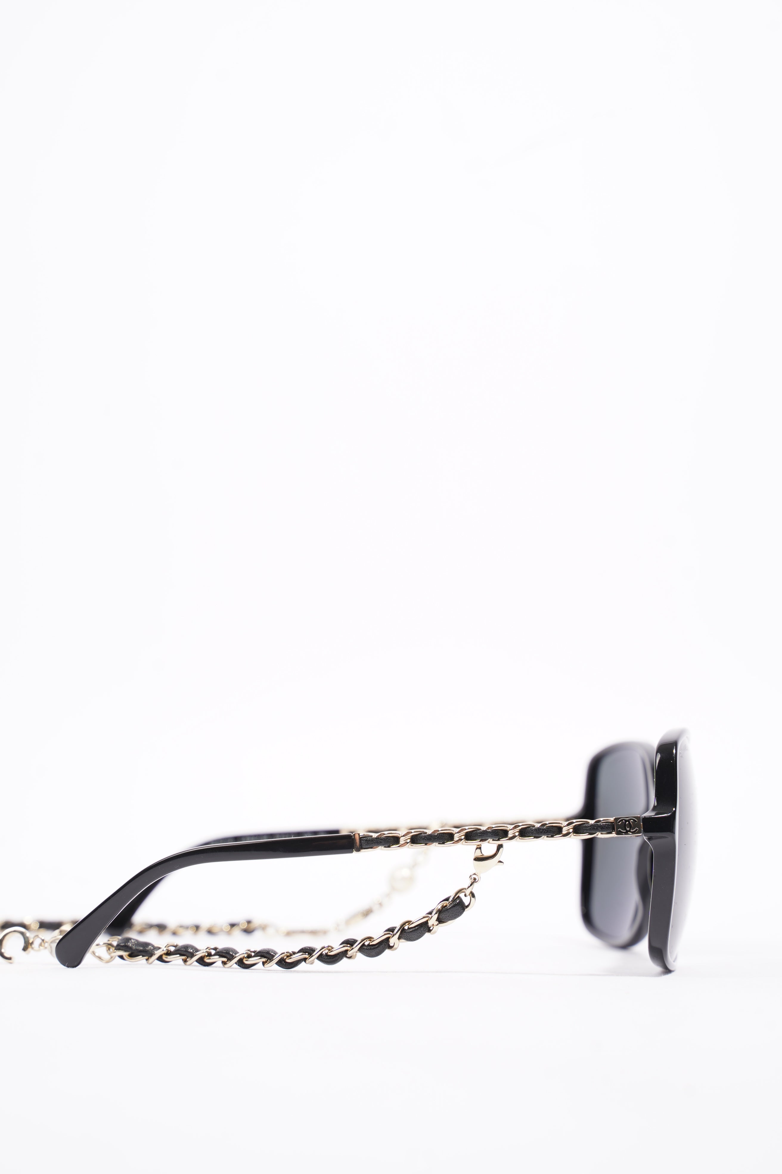 Chanel Square Sunglasses With Chain Black Acetate 57mm 17mm