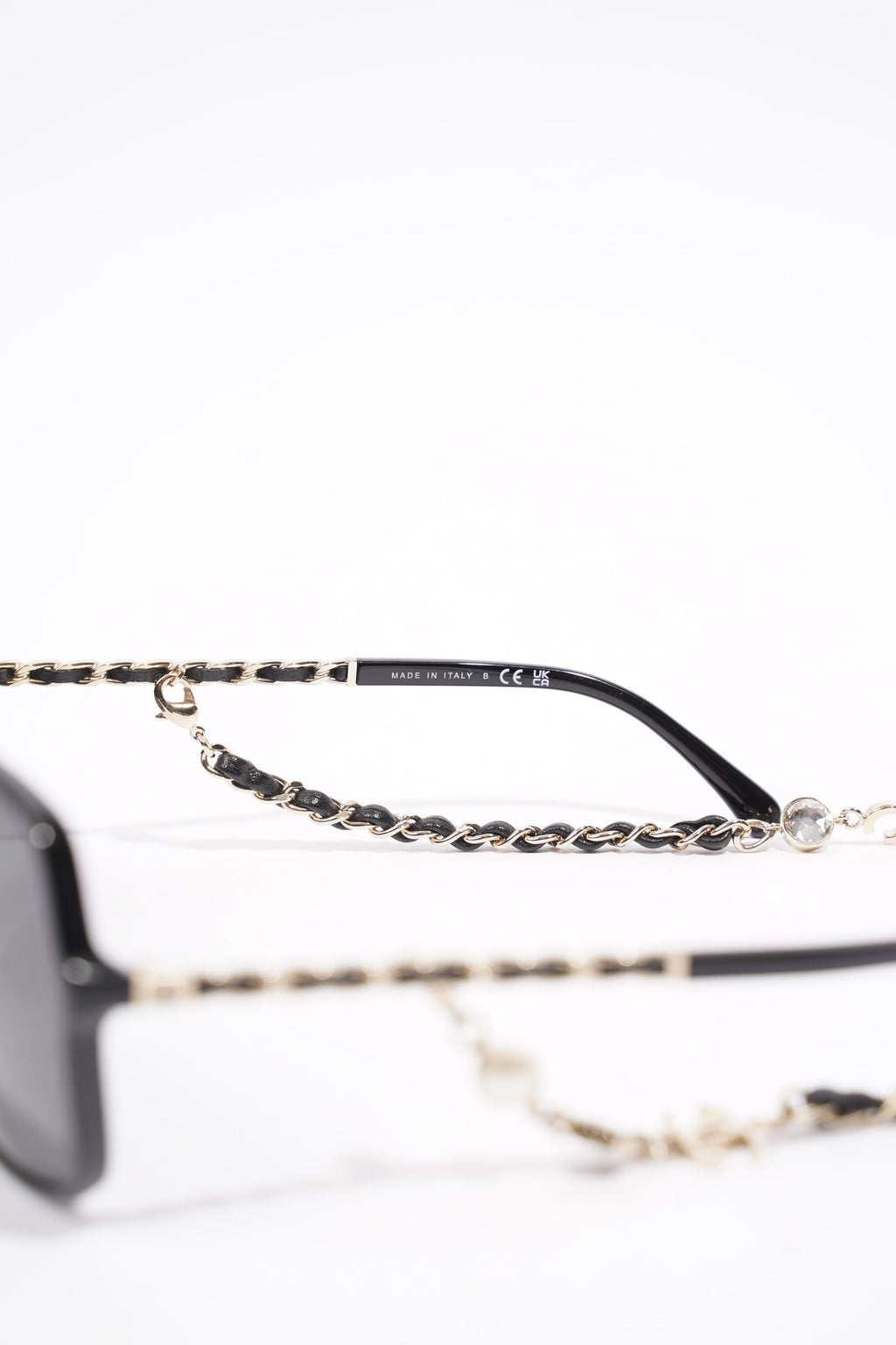 Chanel Square Sunglasses With Chain Black Acetate 57mm 17mm