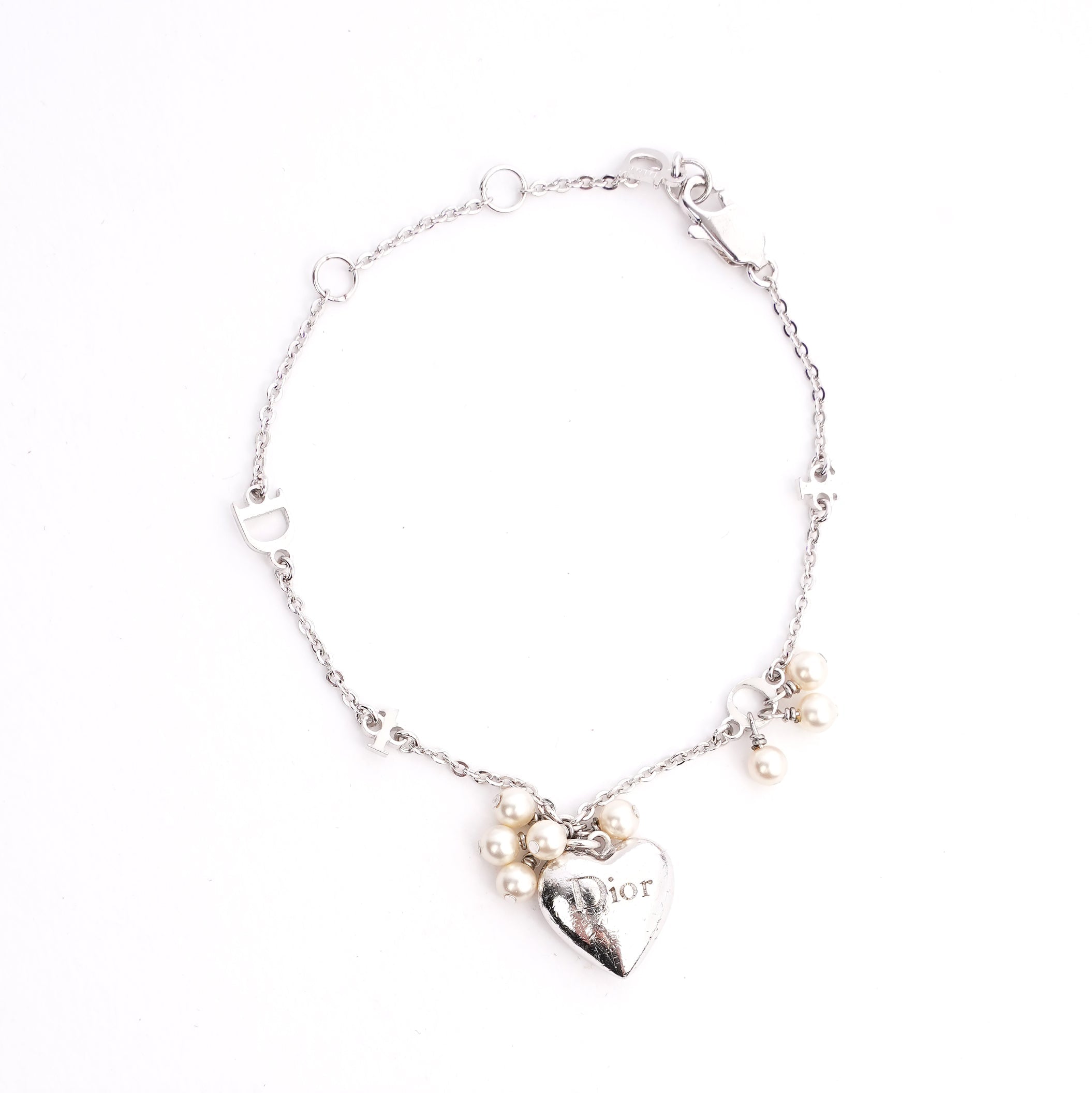 Christian Dior Heart Bracelet Silver Base Metal
