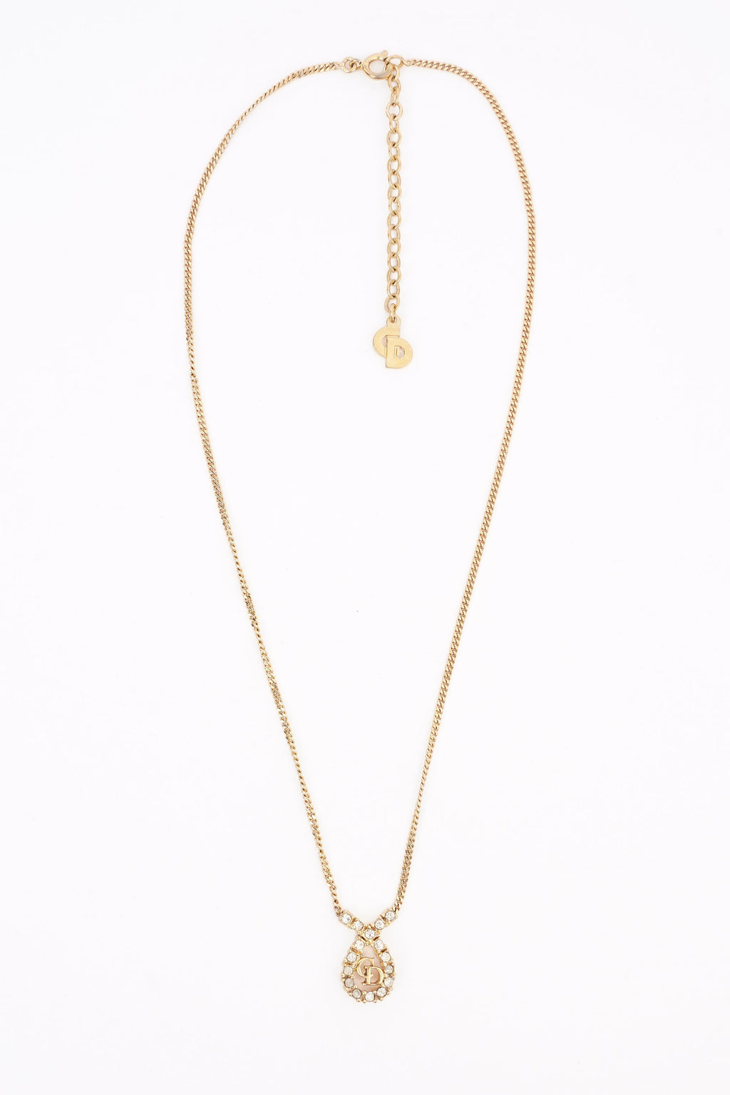 Christian Dior CD Motif Necklace Gold Rhinestone