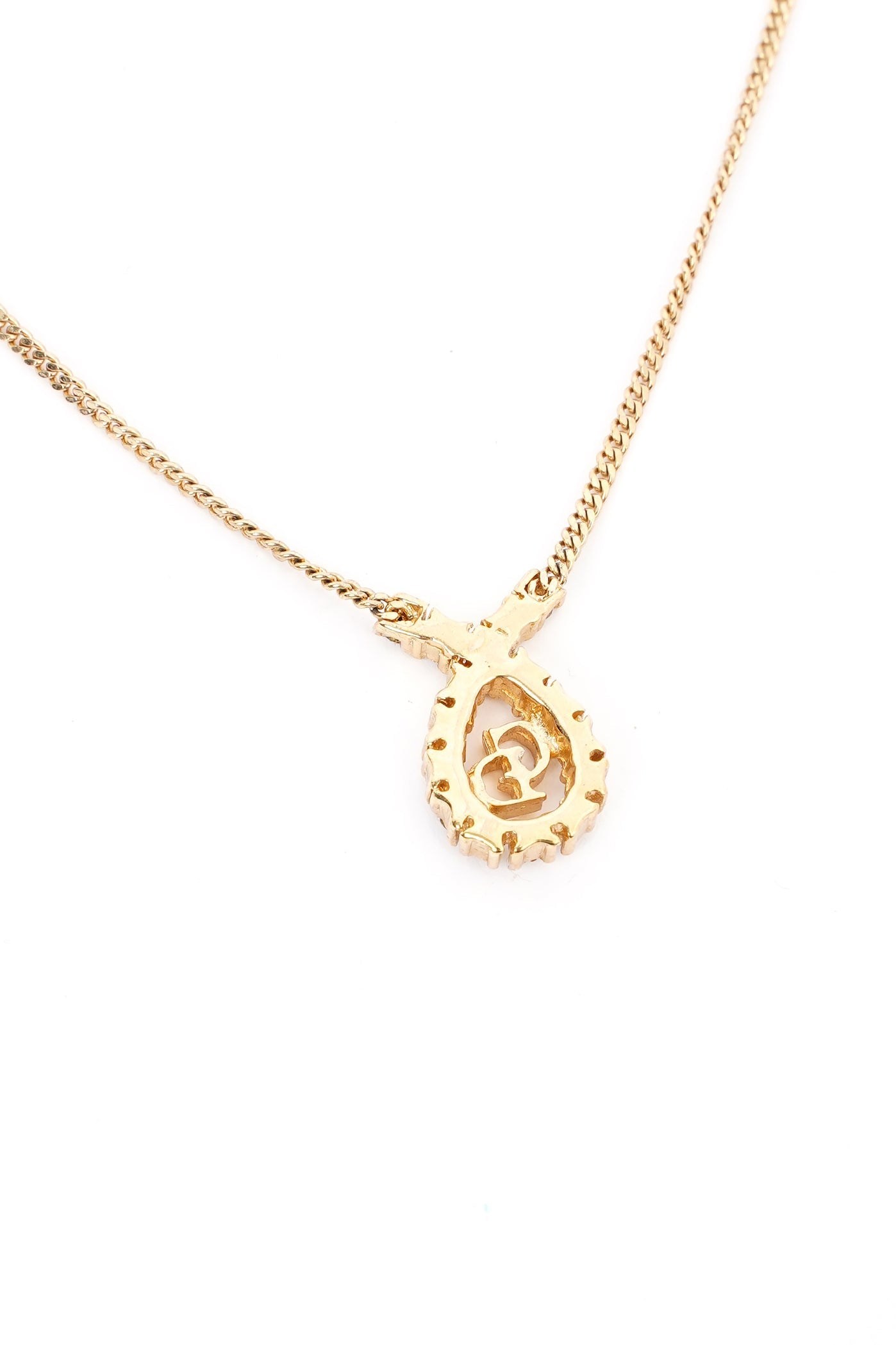 Christian Dior CD Motif Necklace Gold Rhinestone