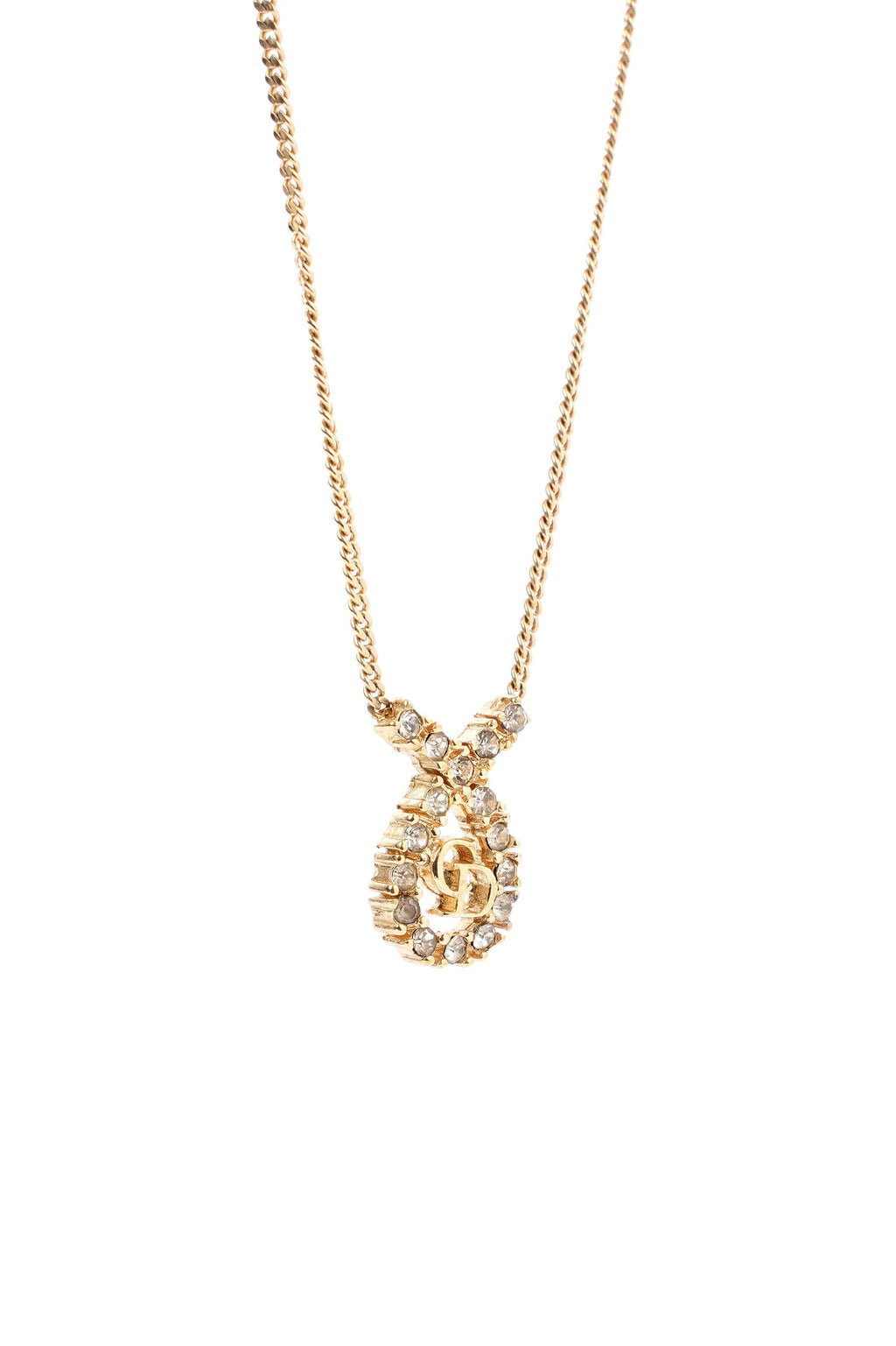 Christian Dior CD Motif Necklace Gold Rhinestone