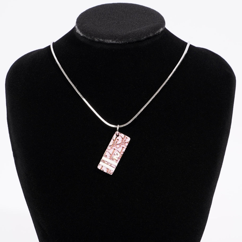 Christian Dior No.2 Trotter Pendant Necklace Pink White Silver Plated