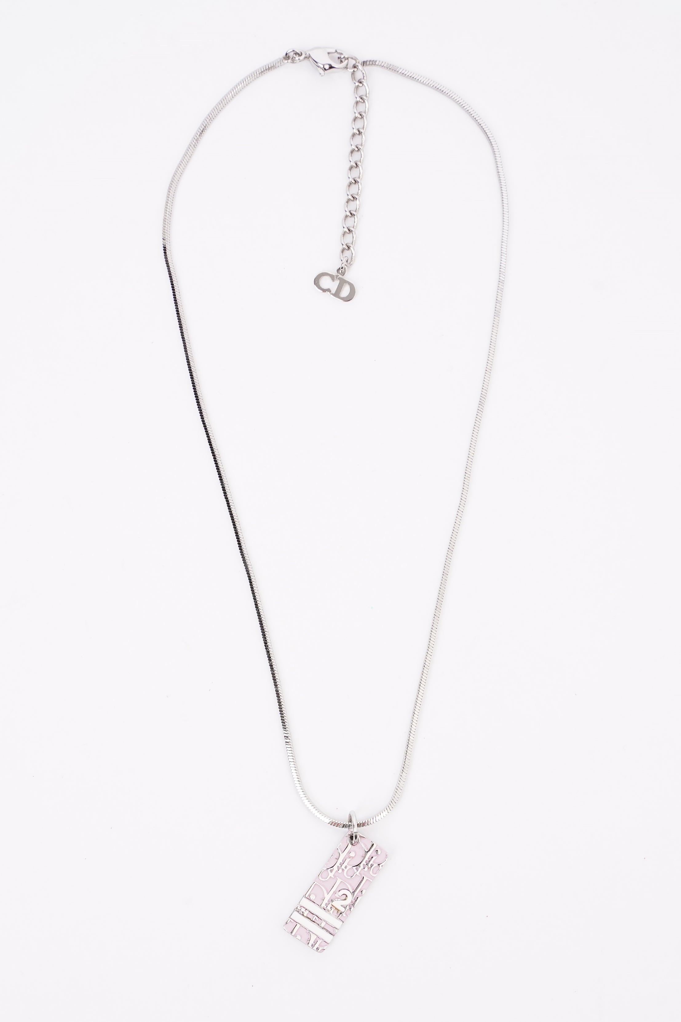 Christian Dior No.2 Trotter Pendant Necklace Pink White Silver Plated