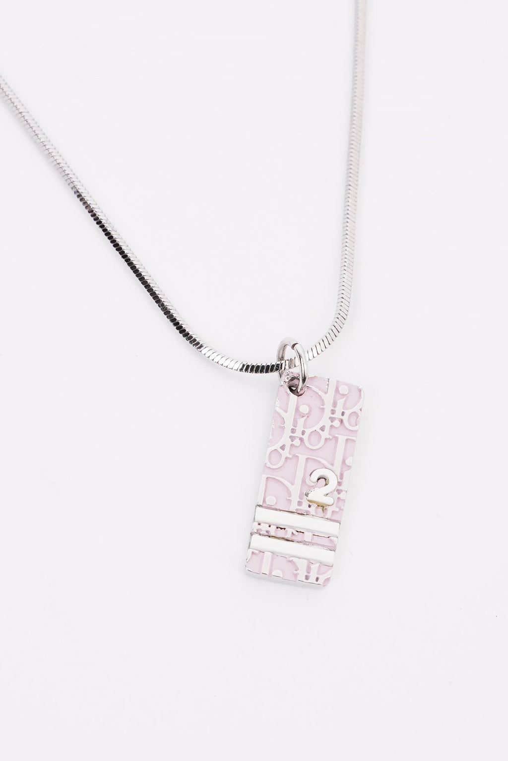 Christian Dior No.2 Trotter Pendant Necklace Pink White Silver Plated