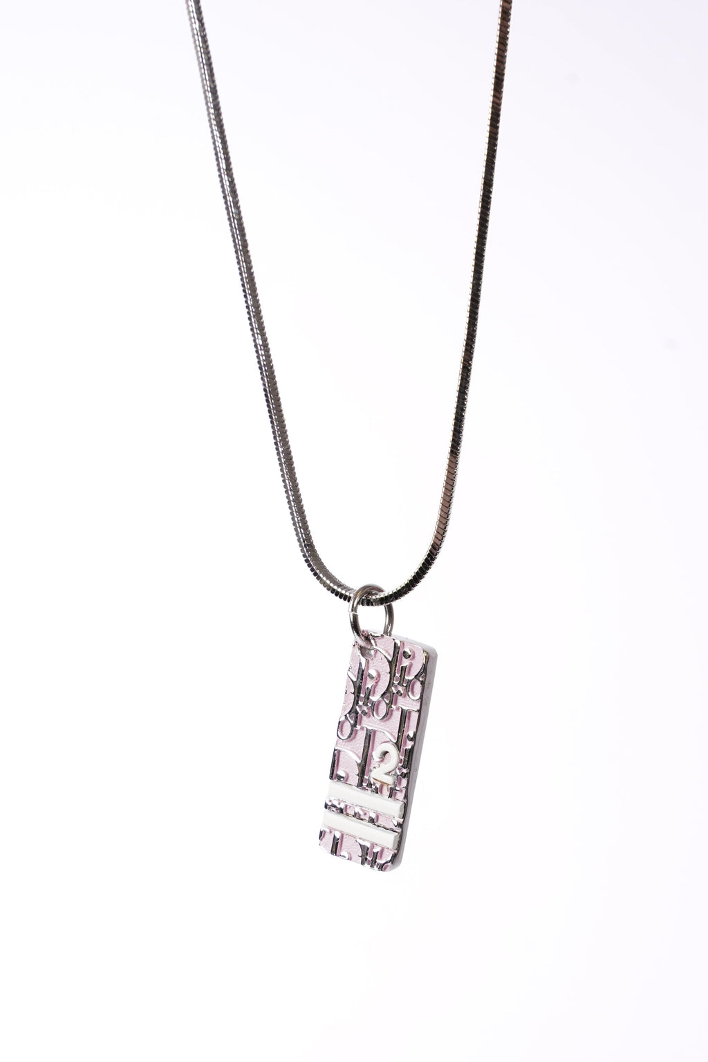 Christian Dior No.2 Trotter Pendant Necklace Pink White Silver Plated