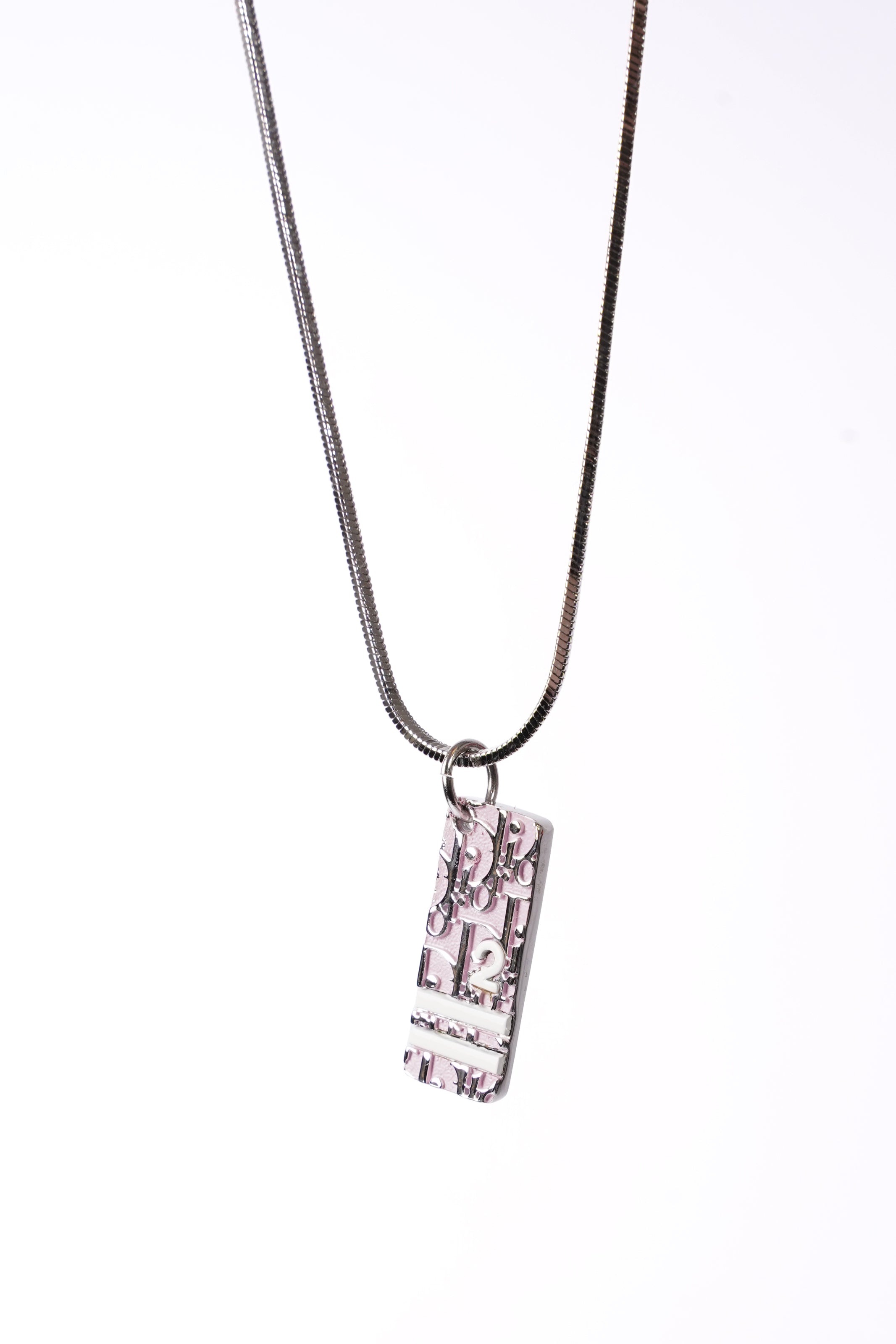 Christian Dior No.2 Trotter Pendant Necklace Pink White Silver Plated