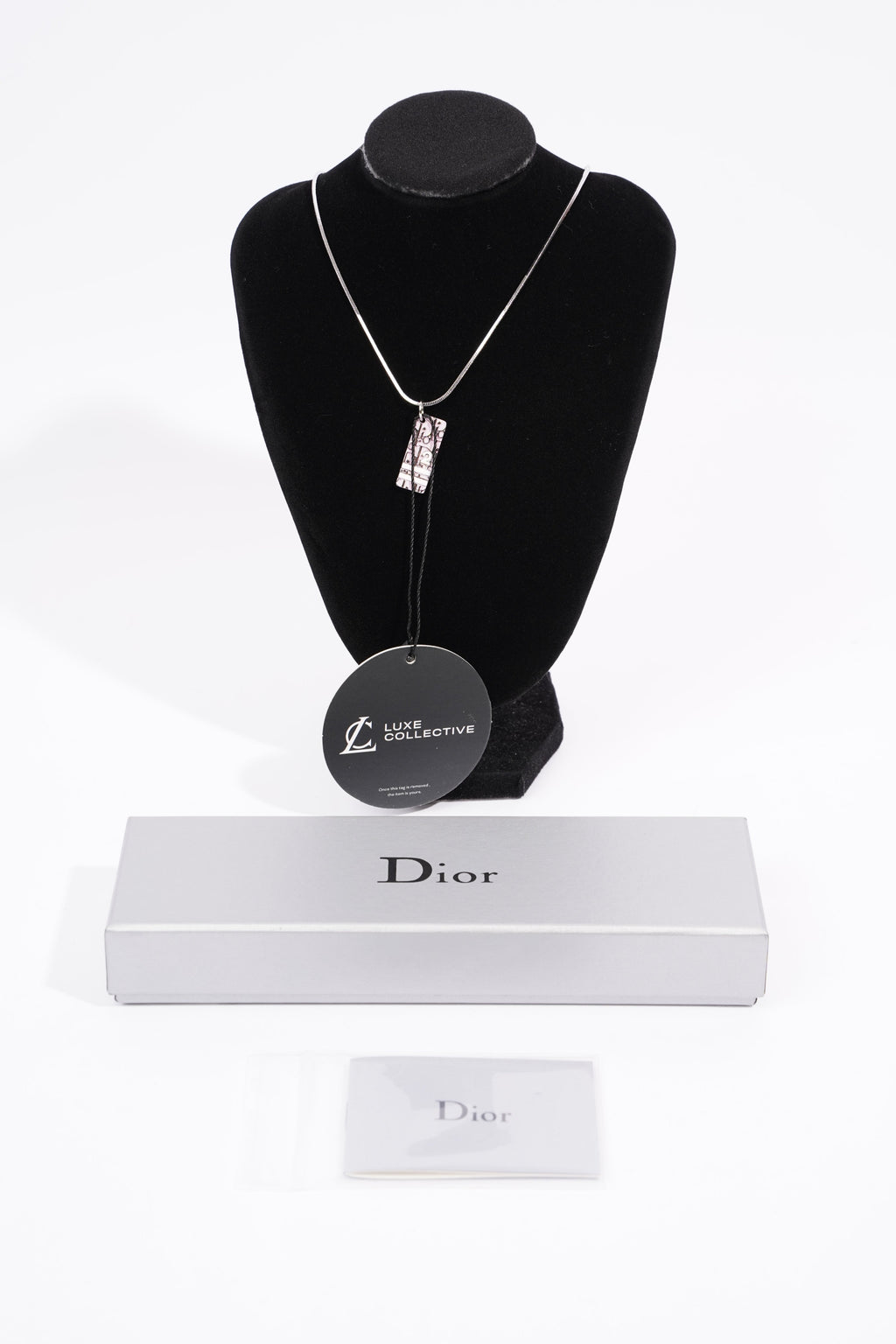 Christian Dior No.2 Trotter Pendant Necklace Pink White Silver Plated