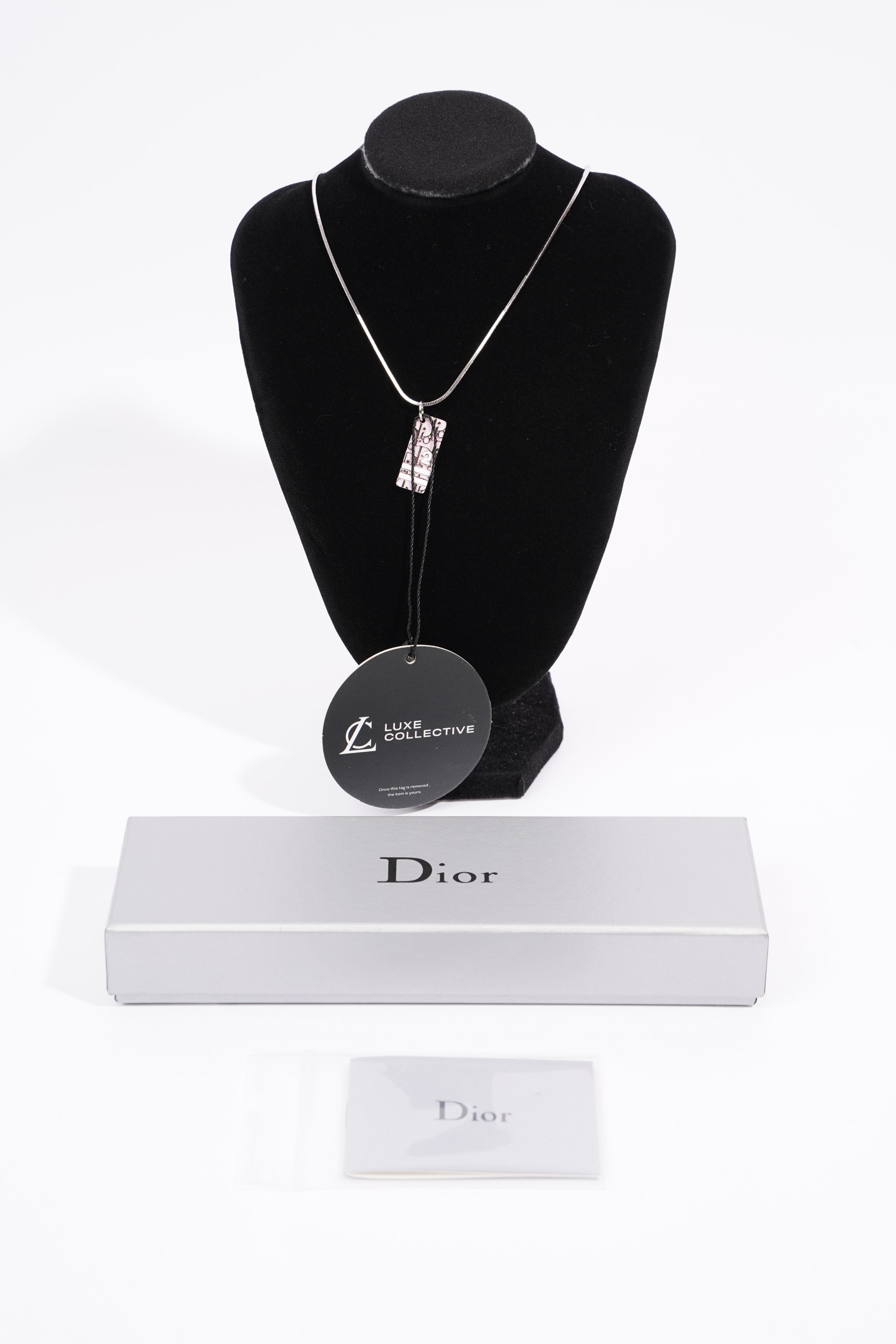 Christian Dior No.2 Trotter Pendant Necklace Pink White Silver Plated