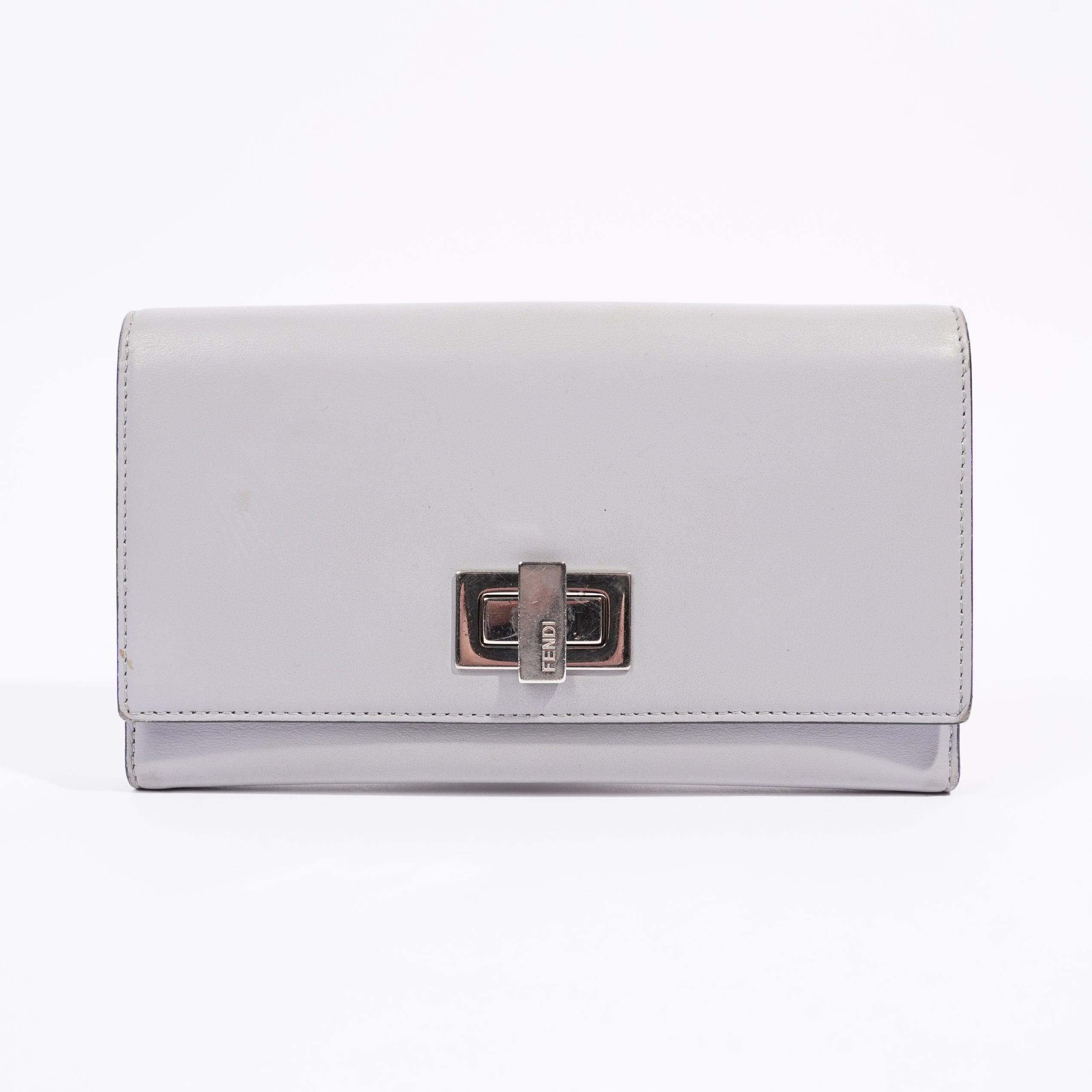 Fendi Peekaboo Long Wallet Grey Leather