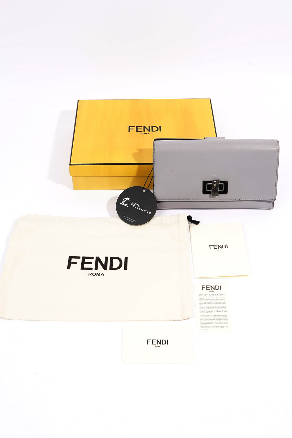 Fendi Peekaboo Long Wallet Grey Leather