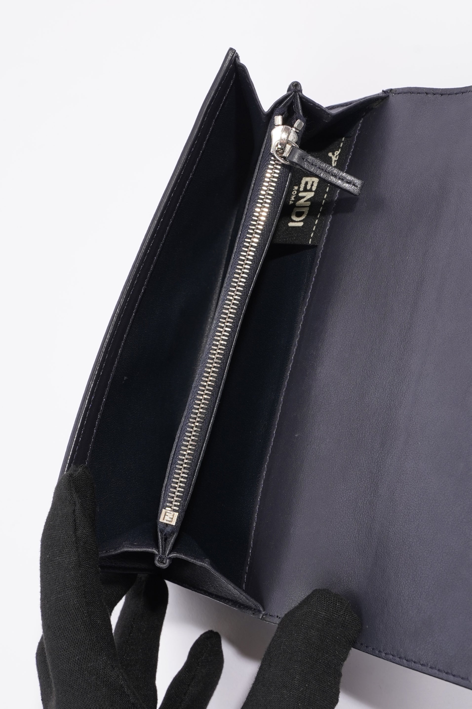 Fendi Peekaboo Long Wallet Grey Leather
