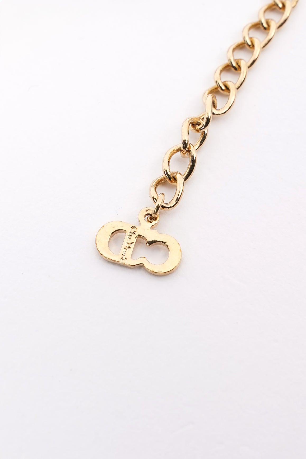 Christian Dior CD Heart Motif Necklace Gold Rhinestone
