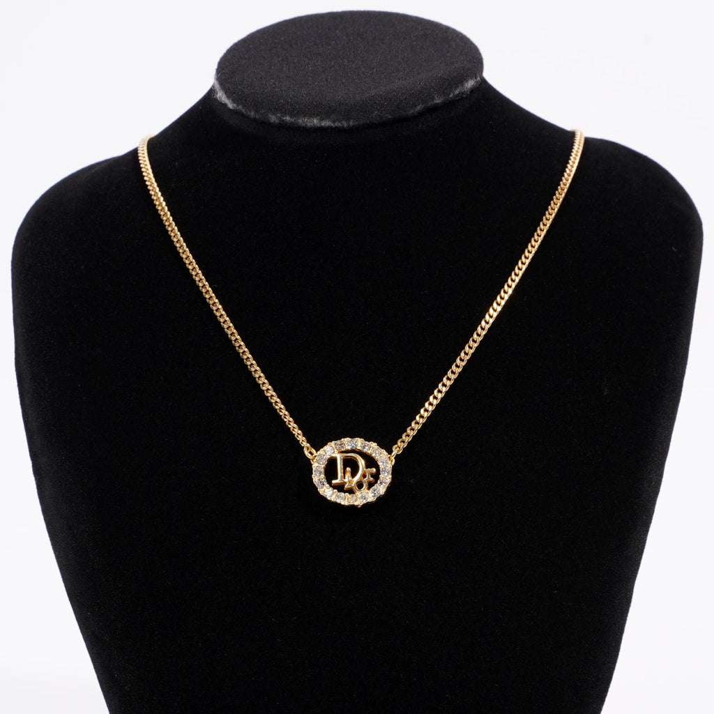 Christian Dior DIOR Motif Necklace Gold Rhinestone