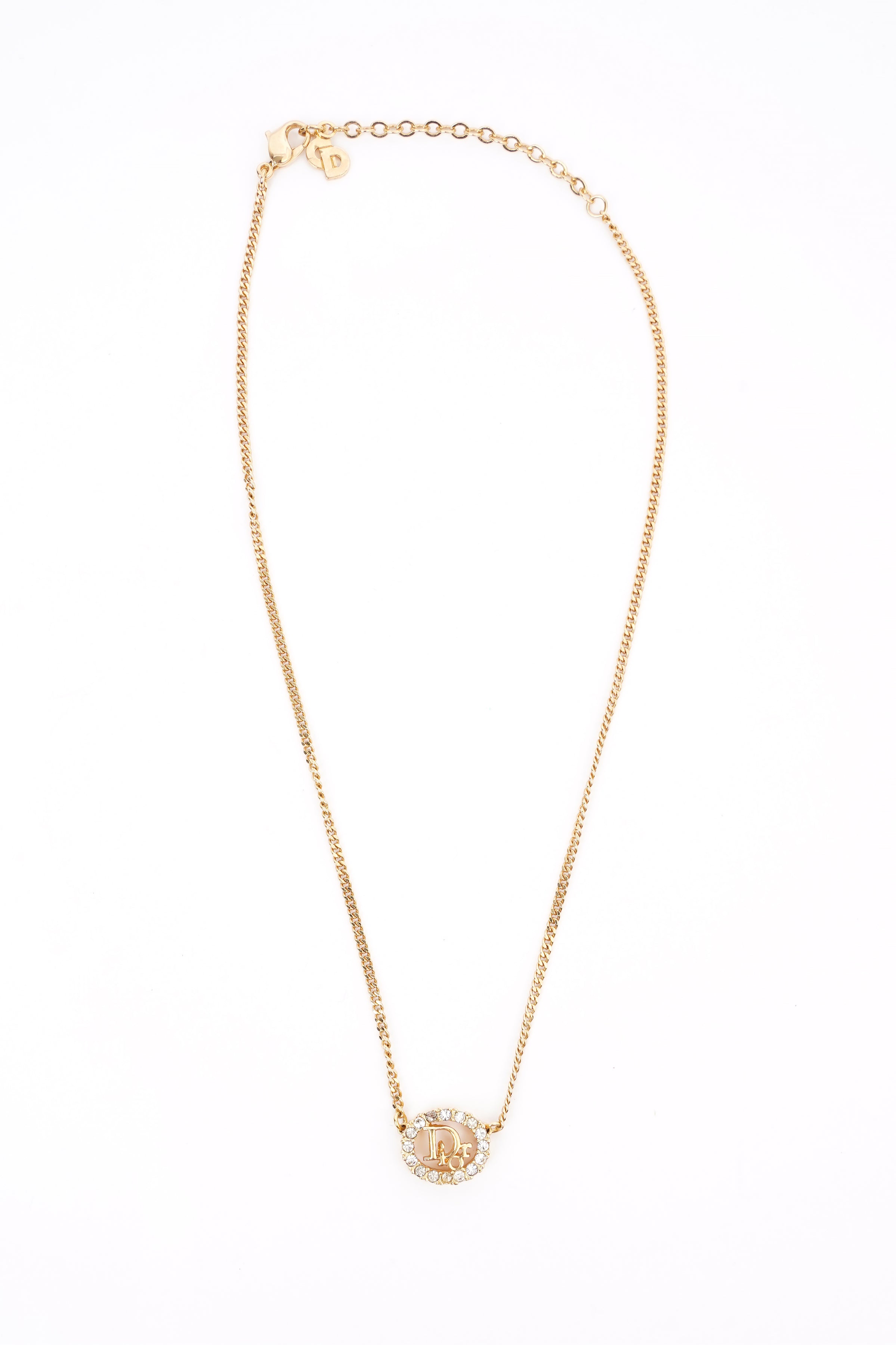 Christian Dior DIOR Motif Necklace Gold Rhinestone