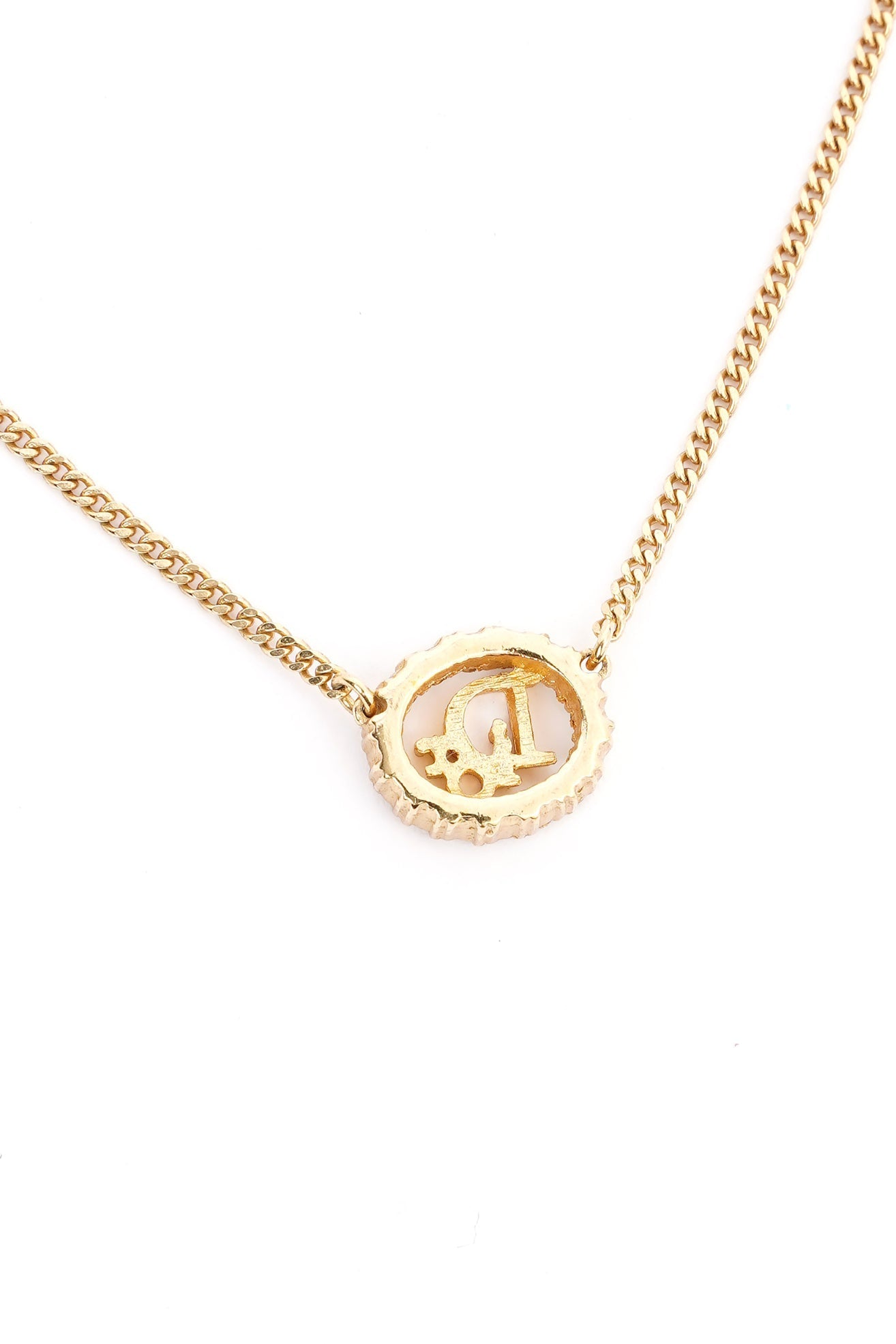 Christian Dior DIOR Motif Necklace Gold Rhinestone