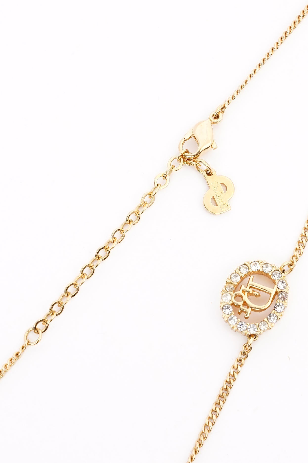 Christian Dior DIOR Motif Necklace Gold Rhinestone