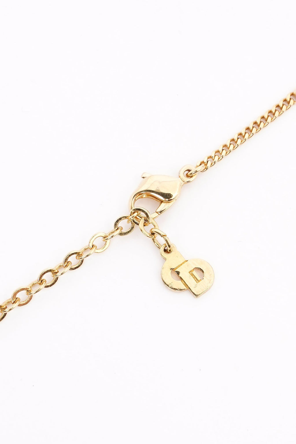 Christian Dior DIOR Motif Necklace Gold Rhinestone