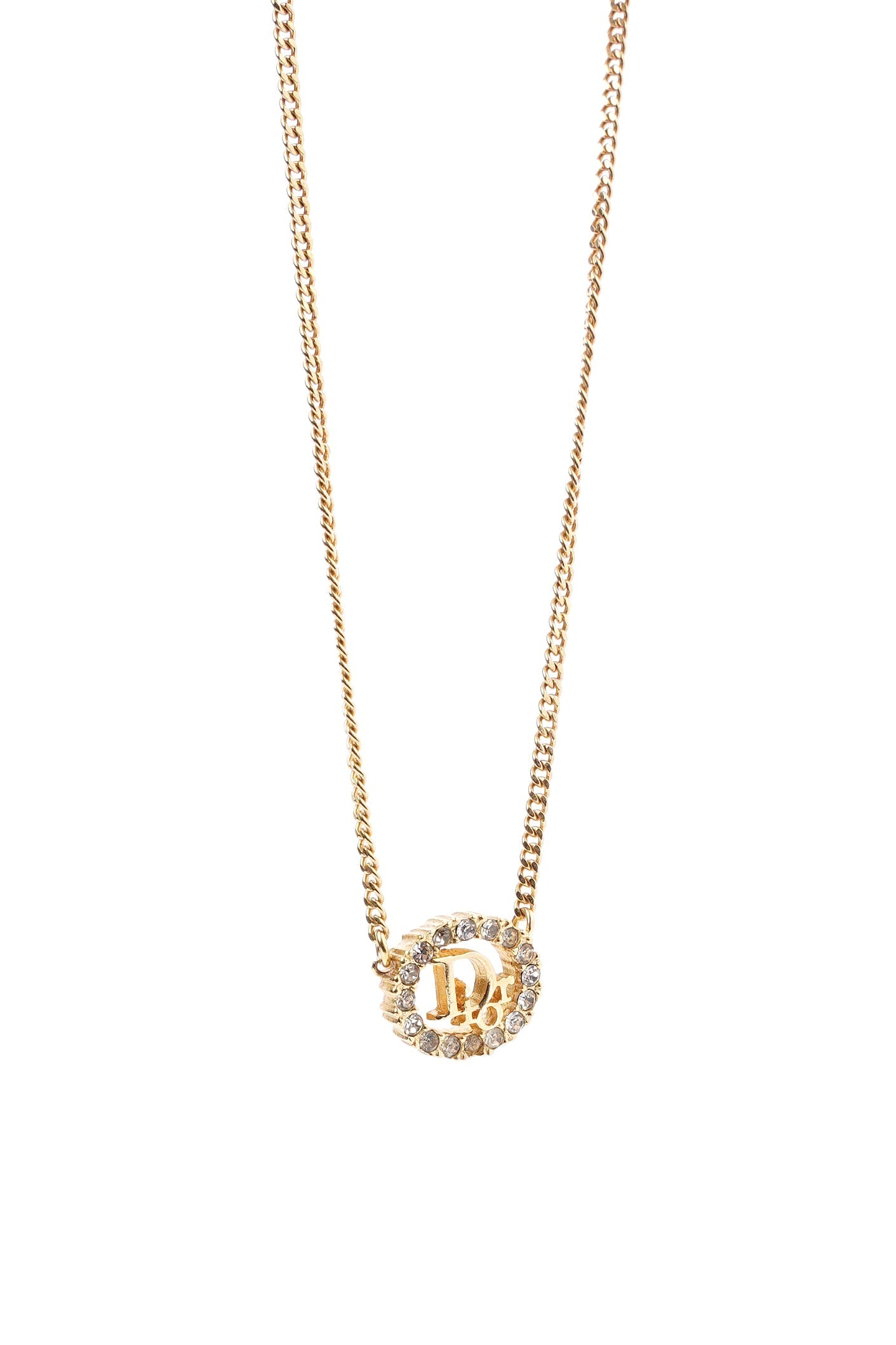 Christian Dior DIOR Motif Necklace Gold Rhinestone
