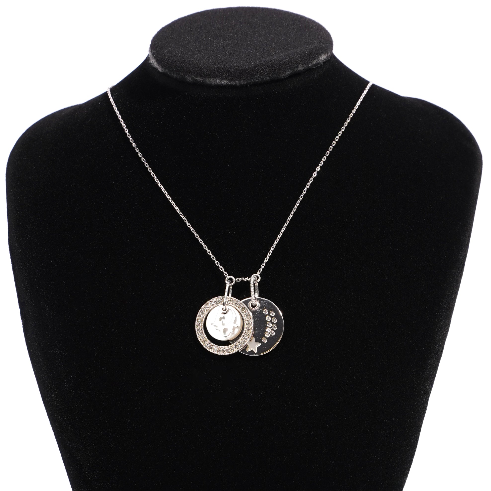 Christian Dior Trotter Rhinestone Pearl Necklace Silver Rhinestone