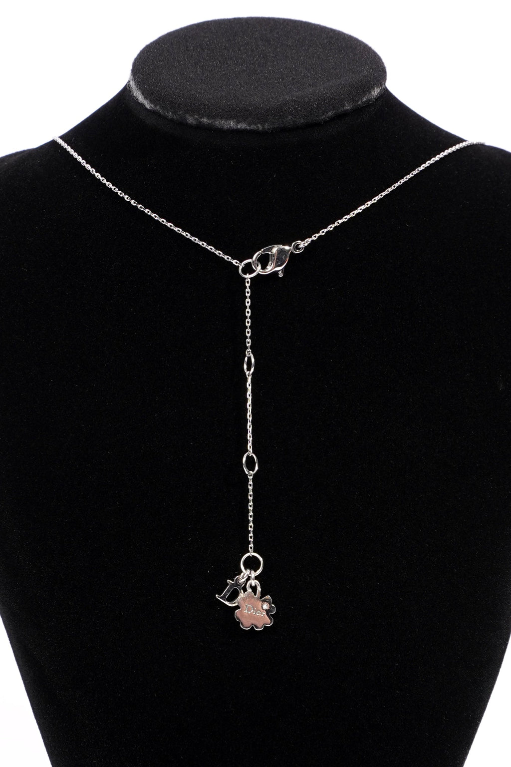 Christian Dior Trotter Rhinestone Pearl Necklace Silver Rhinestone