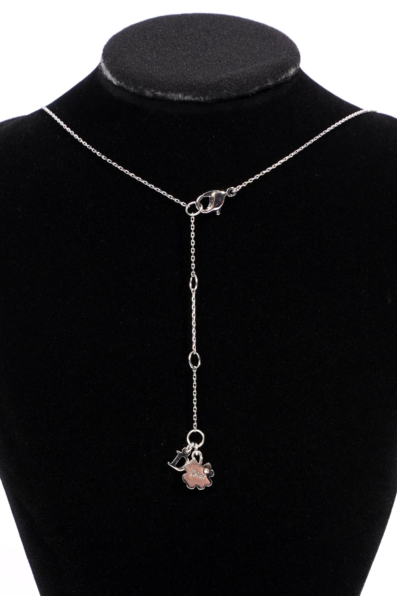 Christian Dior Trotter Rhinestone Pearl Necklace Silver Rhinestone
