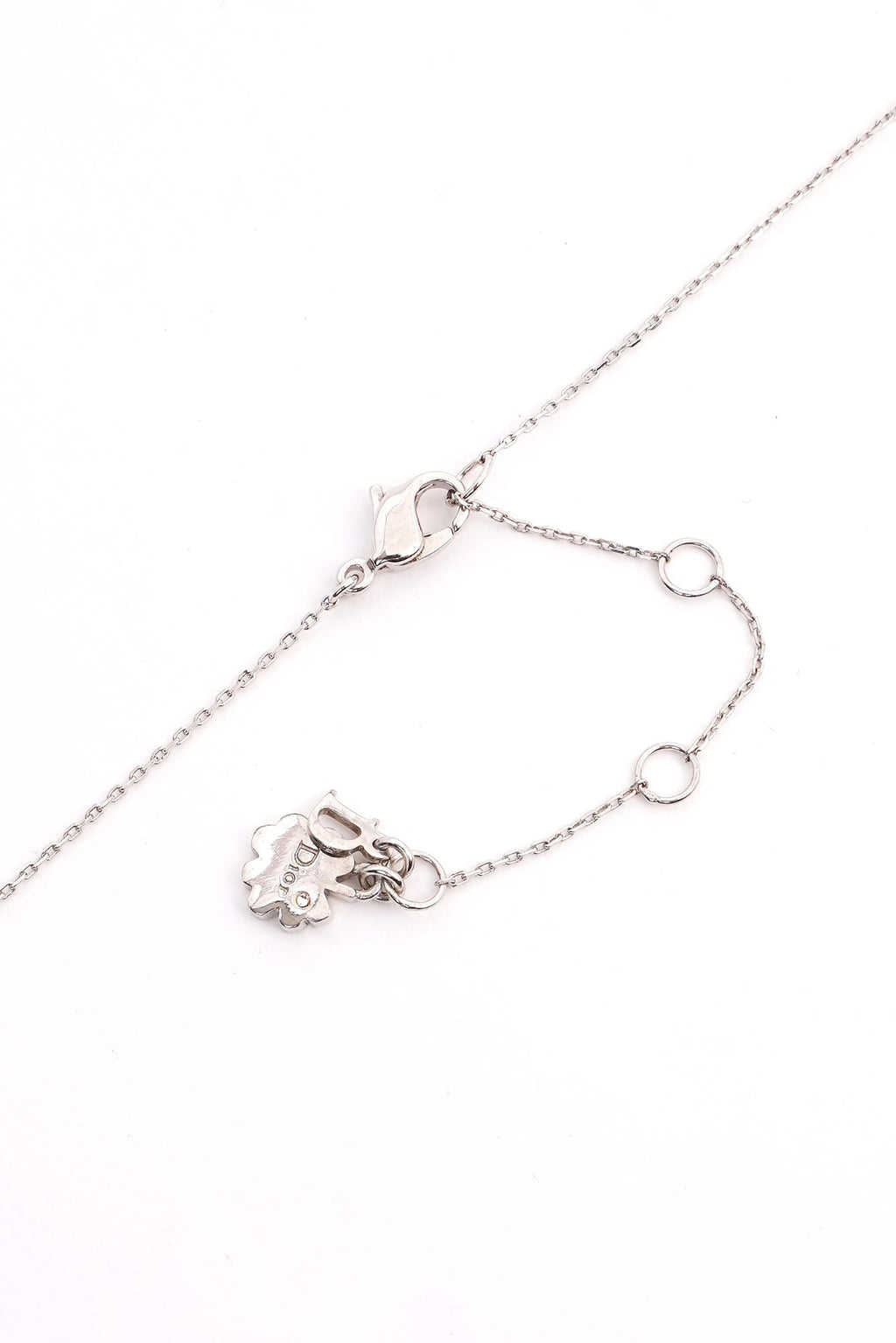 Christian Dior Trotter Rhinestone Pearl Necklace Silver Rhinestone