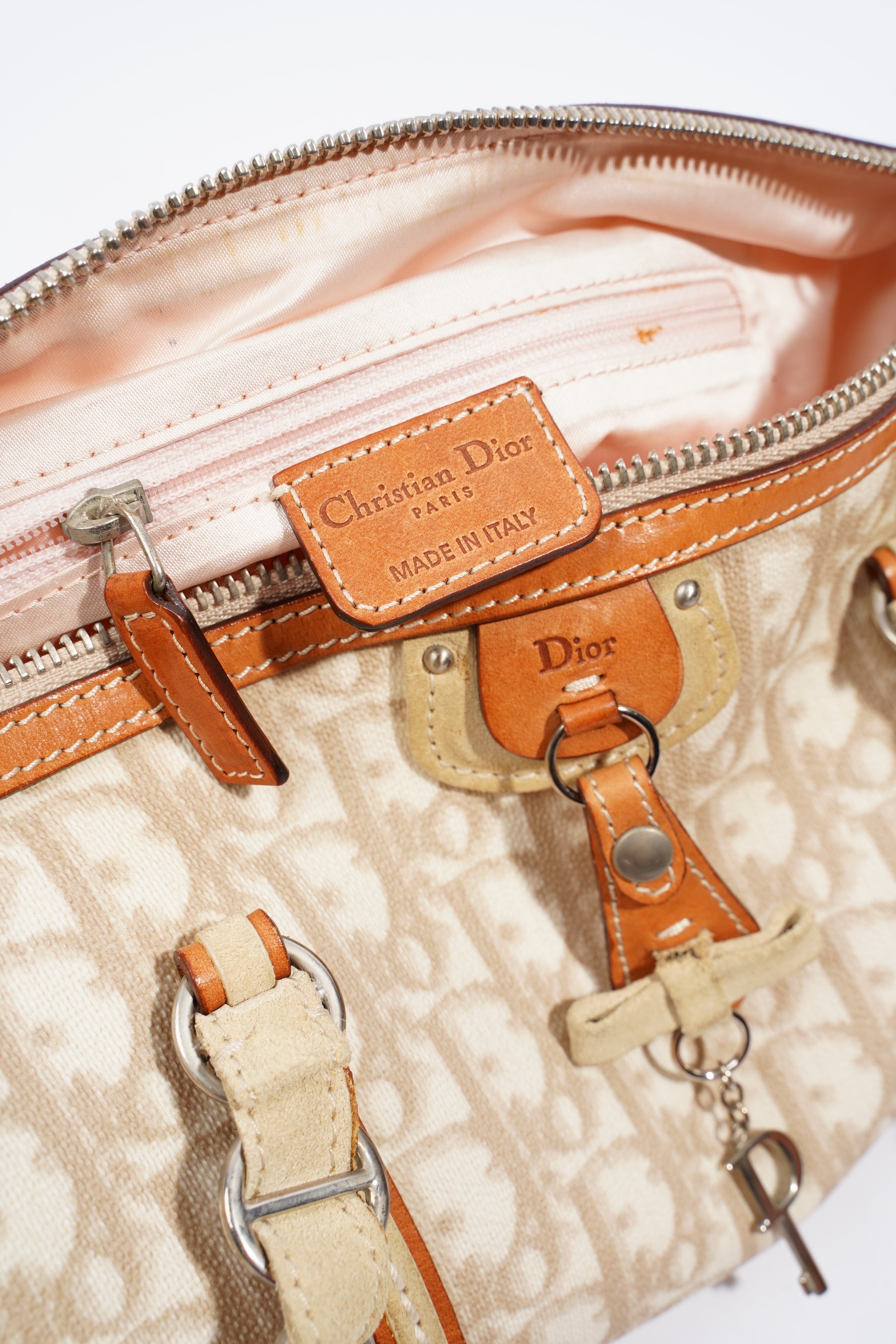 Christian Dior Trotter Romantique Hand Bag Beige Canvas