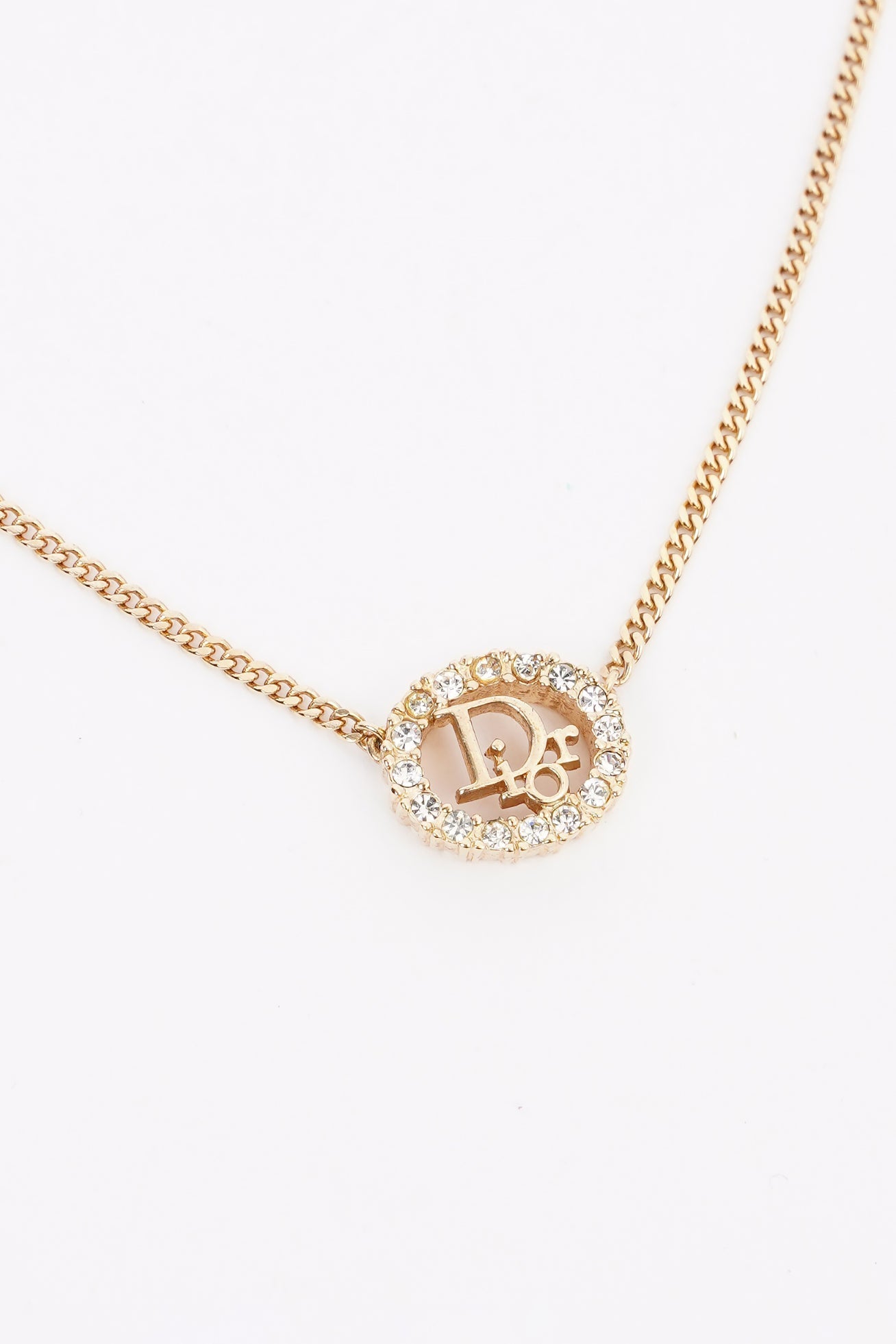 Christian Dior DIOR Motif Necklace Gold Rhinestone