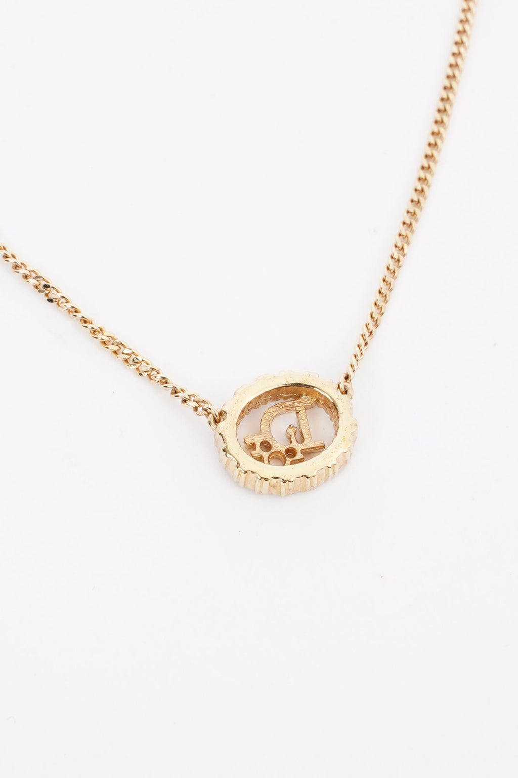 Christian Dior DIOR Motif Necklace Gold Rhinestone
