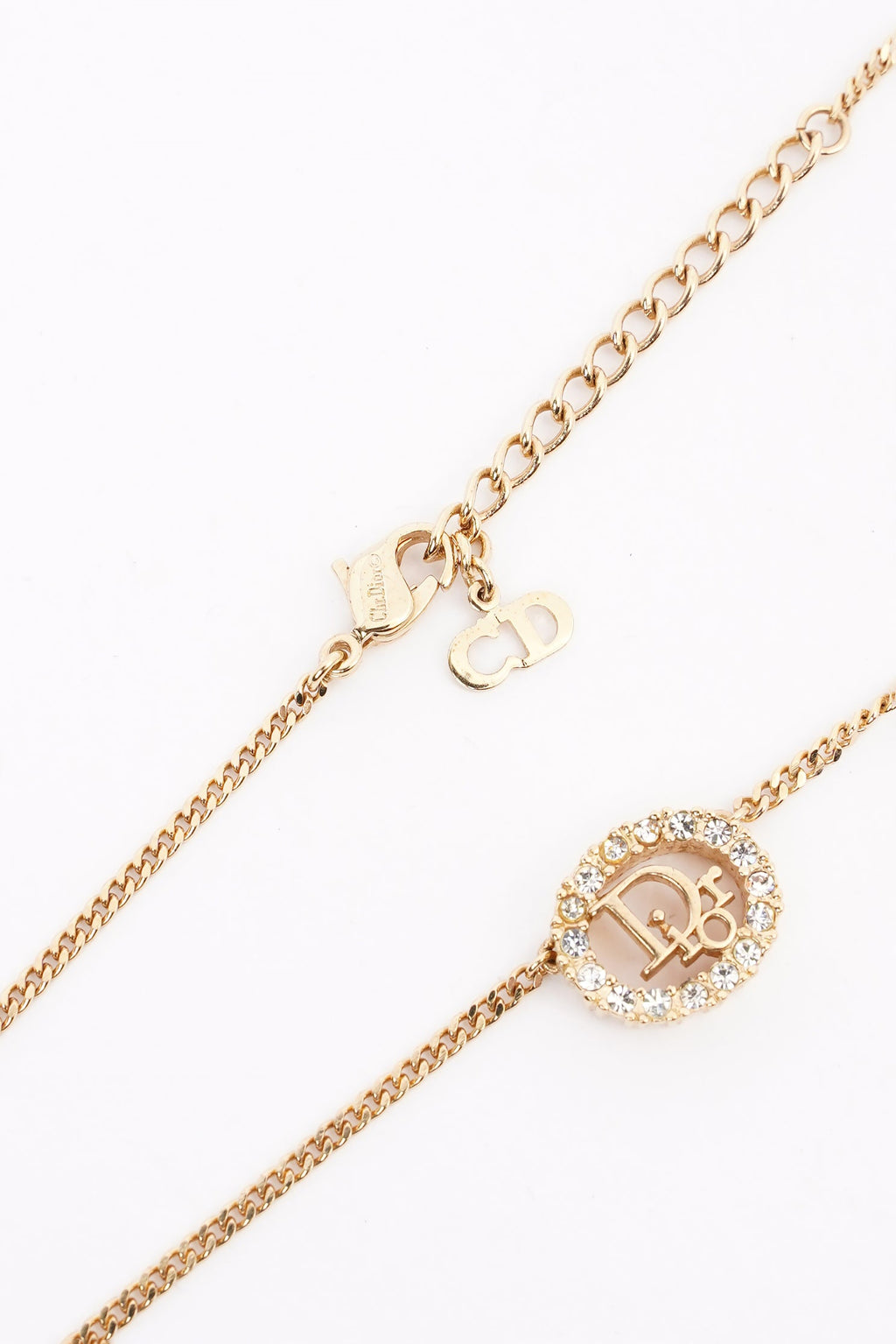 Christian Dior DIOR Motif Necklace Gold Rhinestone