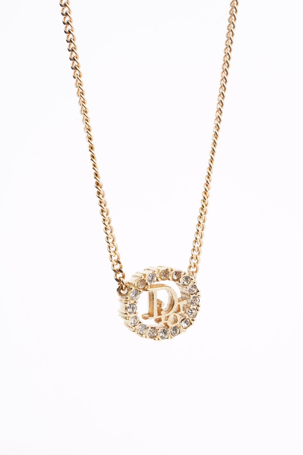 Christian Dior DIOR Motif Necklace Gold Rhinestone