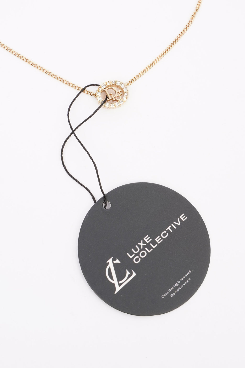 Christian Dior DIOR Motif Necklace Gold Rhinestone