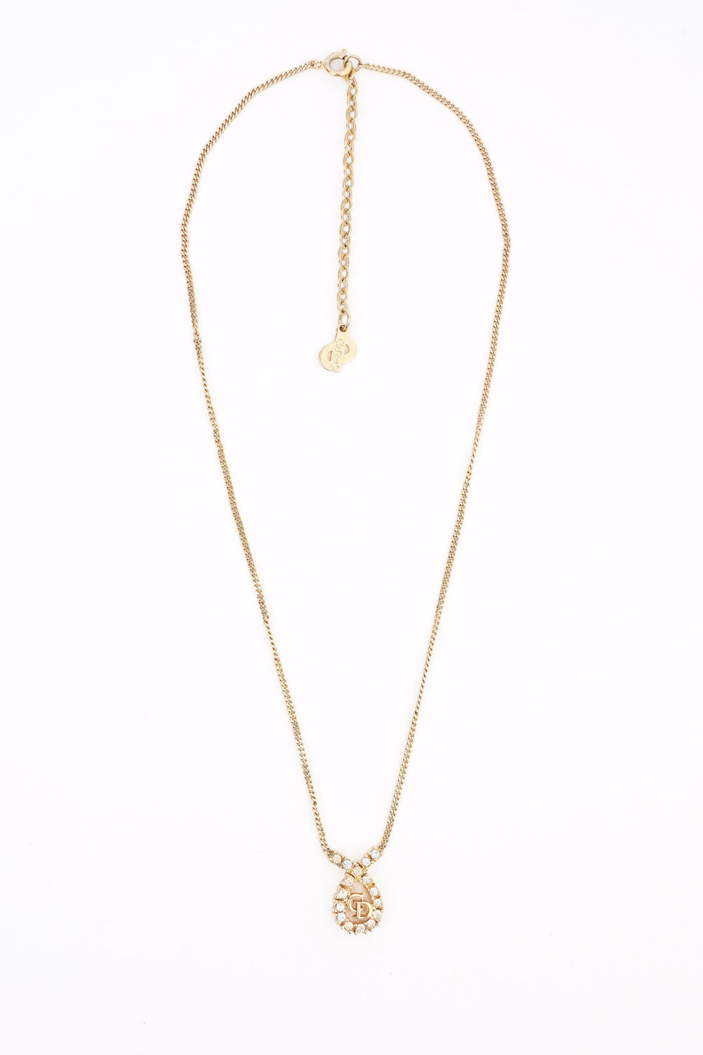 Christian Dior CD Motif Necklace Gold Rhinestone