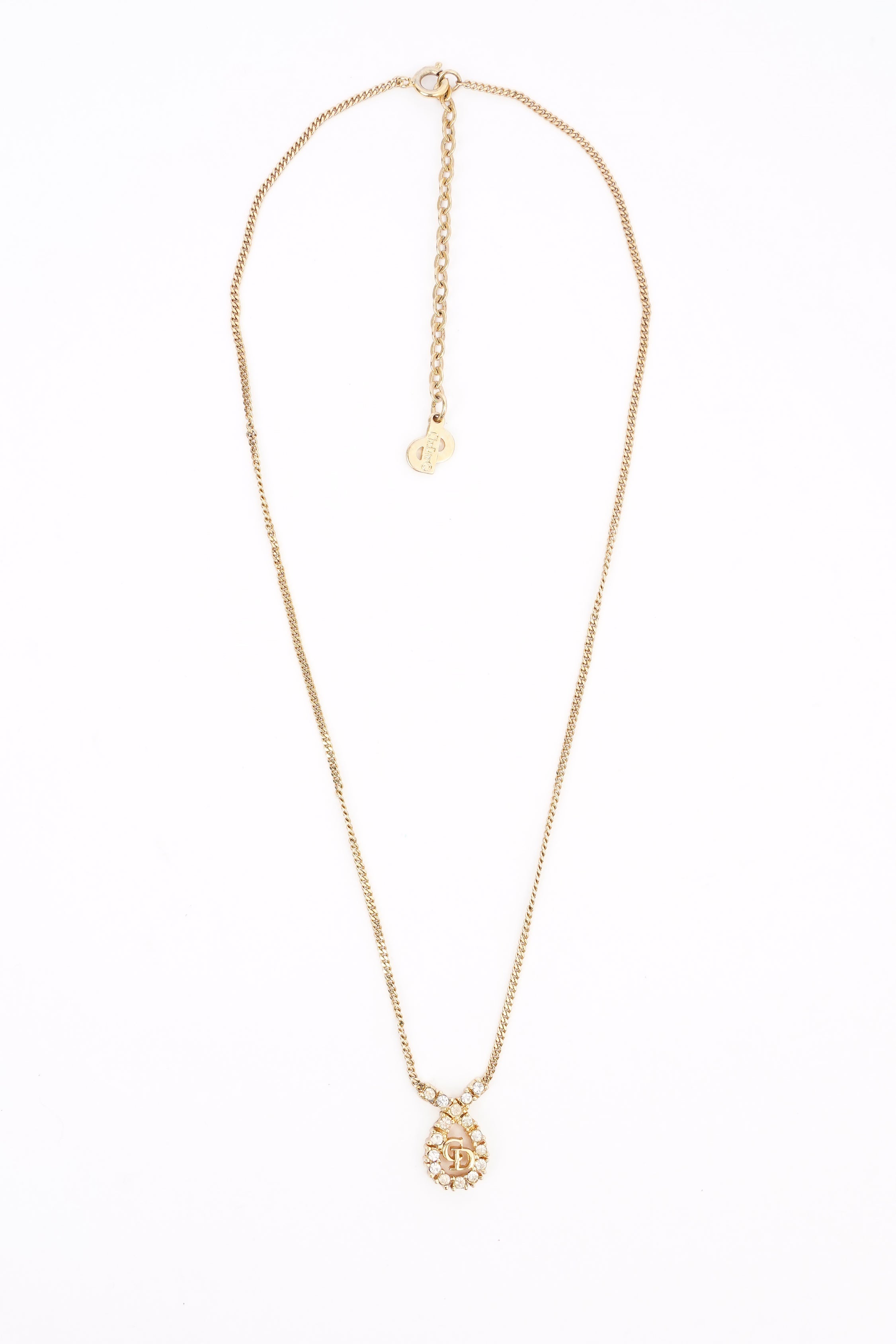 Christian Dior CD Motif Necklace Gold Rhinestone