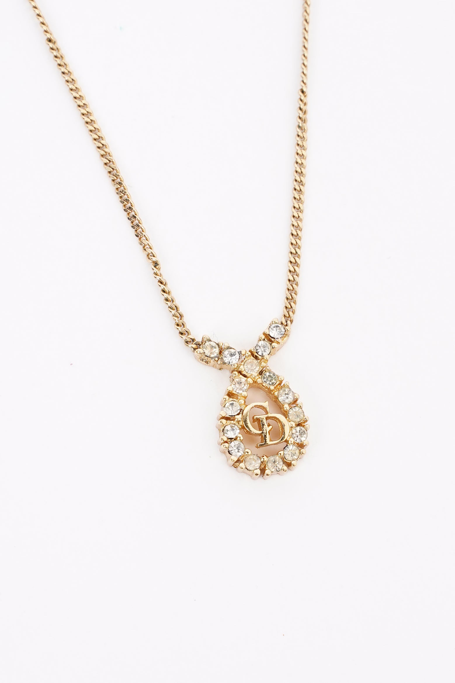 Christian Dior CD Motif Necklace Gold Rhinestone
