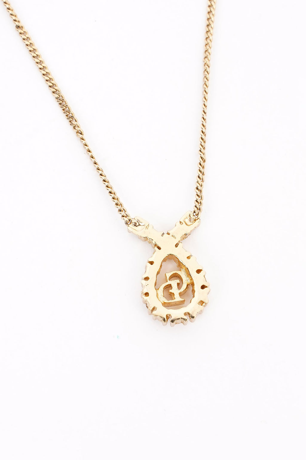 Christian Dior CD Motif Necklace Gold Rhinestone