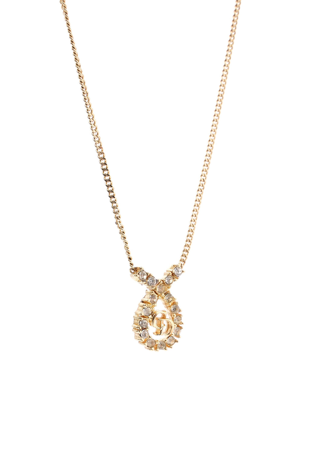 Christian Dior CD Motif Necklace Gold Rhinestone