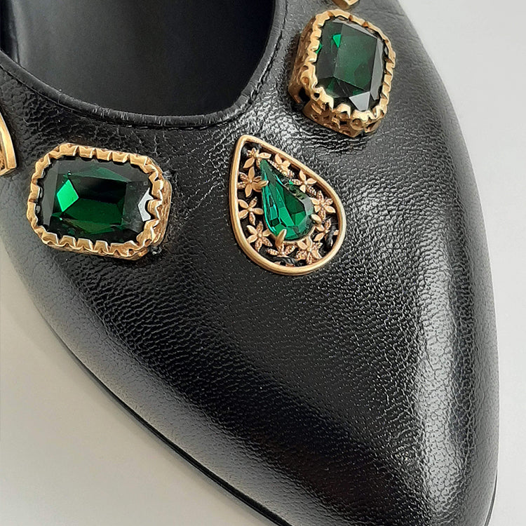 Gucci Mid-Heel Pump with Green Stones Sz 37 (7)