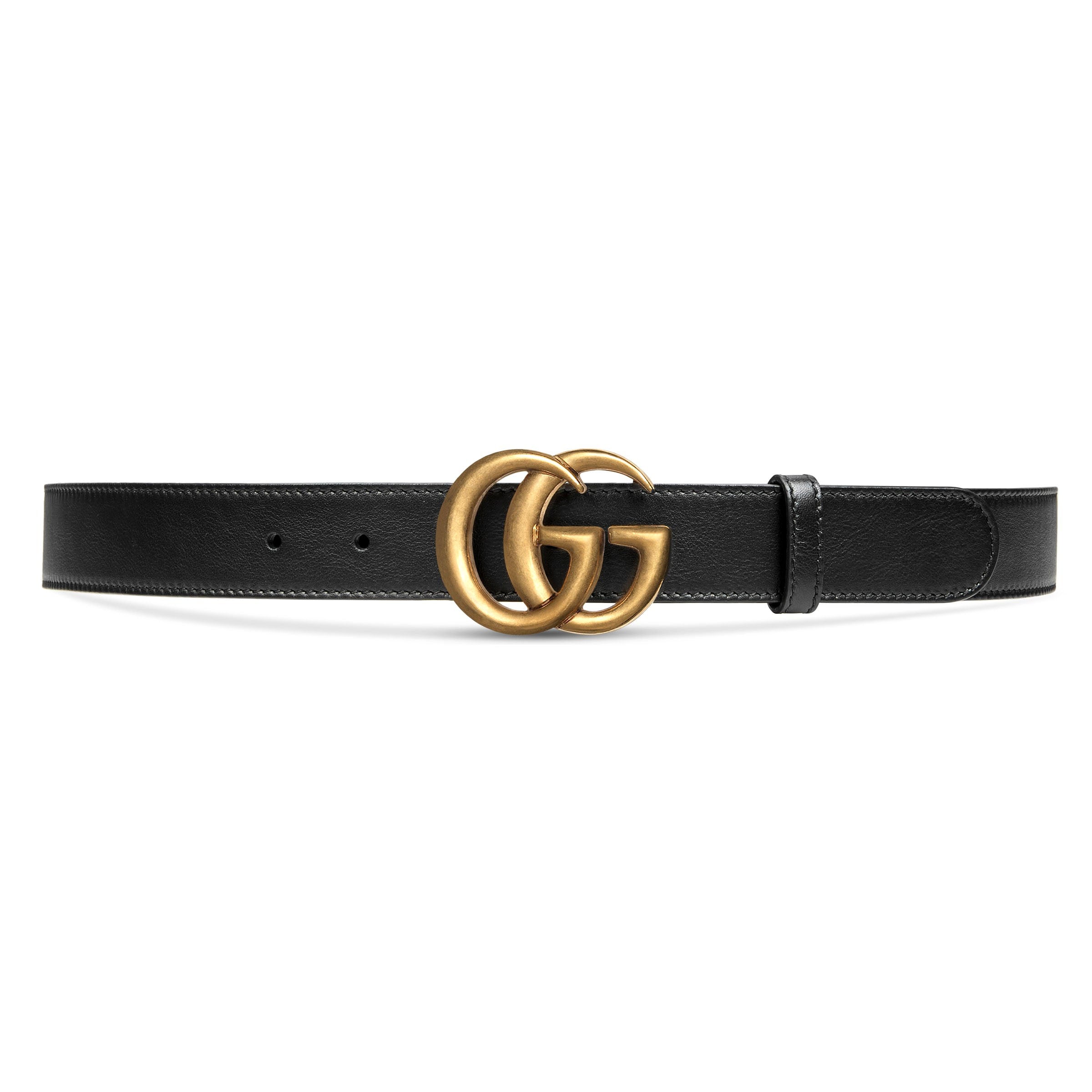 Gucci 414516 AP00T 1000 Belt Black Leather with Gold Double G Buckle Slim 3cm (GGB1009)