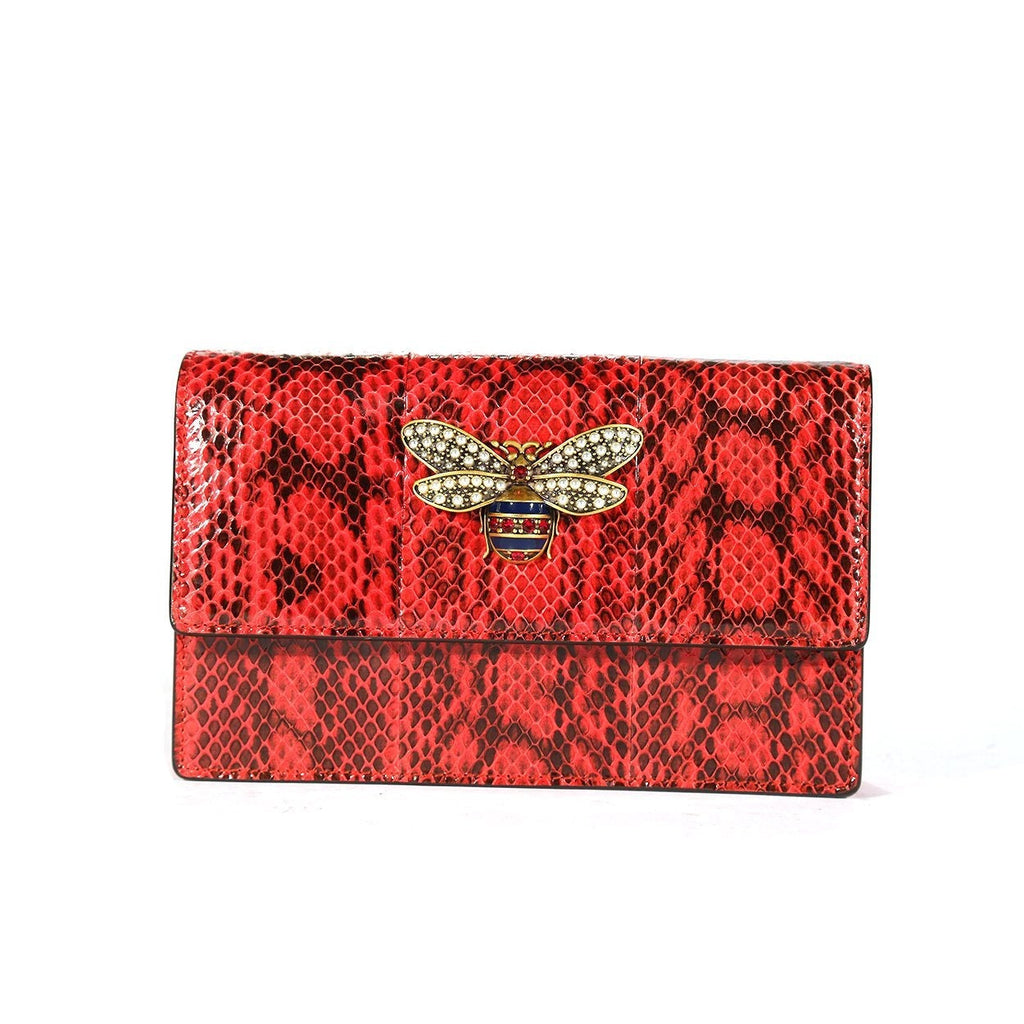 Gucci 476079 2134 Bee Women's Red Exotic Snake Skin Shoulder Bag (GG2067)